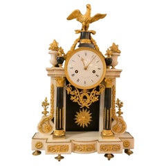 French Louis XVI-Style White Carrara Marble Portico Clock, Early 19th C.