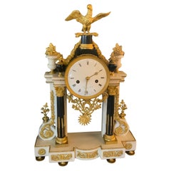 French Louis XVI-Style White Carrara Marble Portico Clock, Early 19th C.