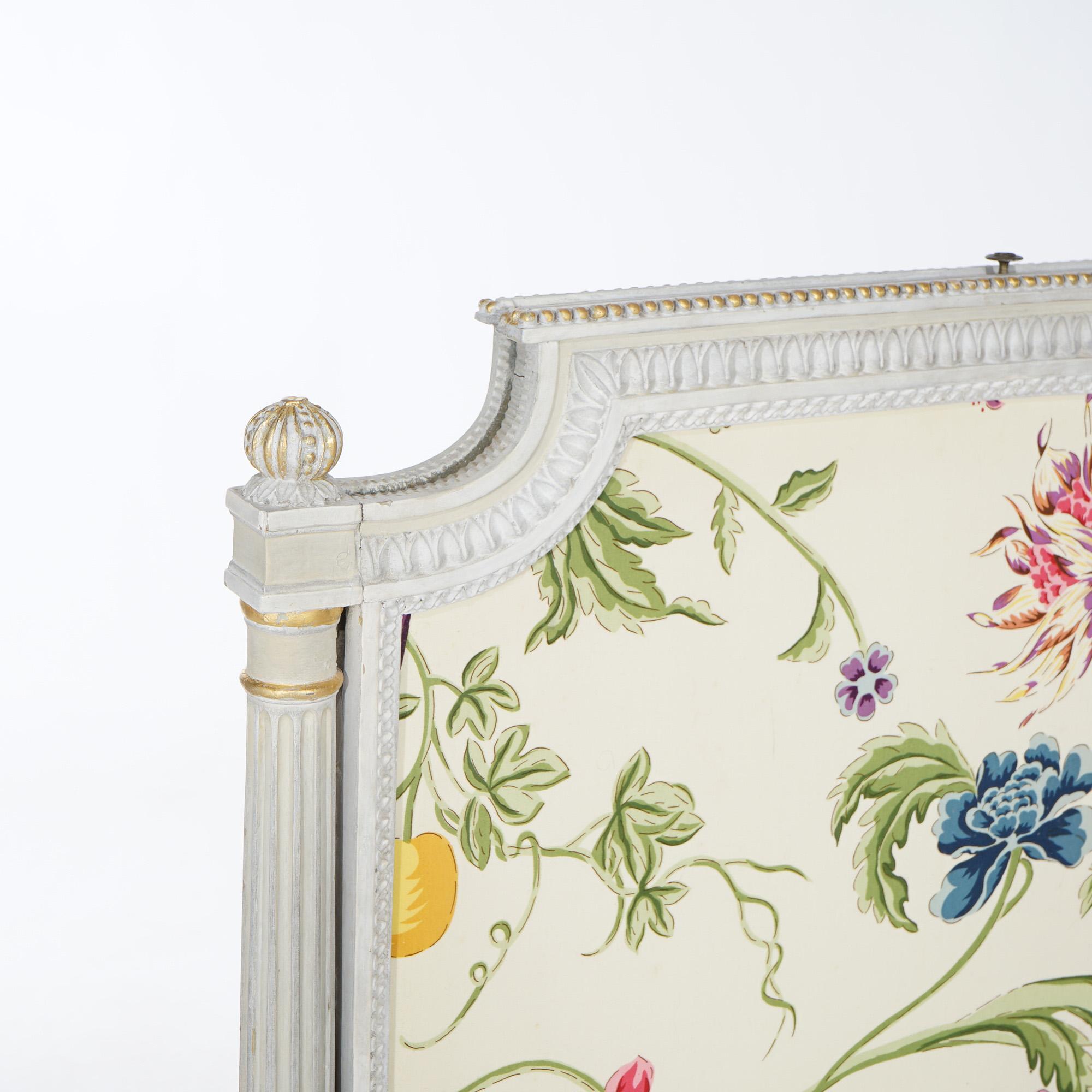 French Louis XVI Style White & Gilt Fire Screen with Floral Fabric, 20th C For Sale 7
