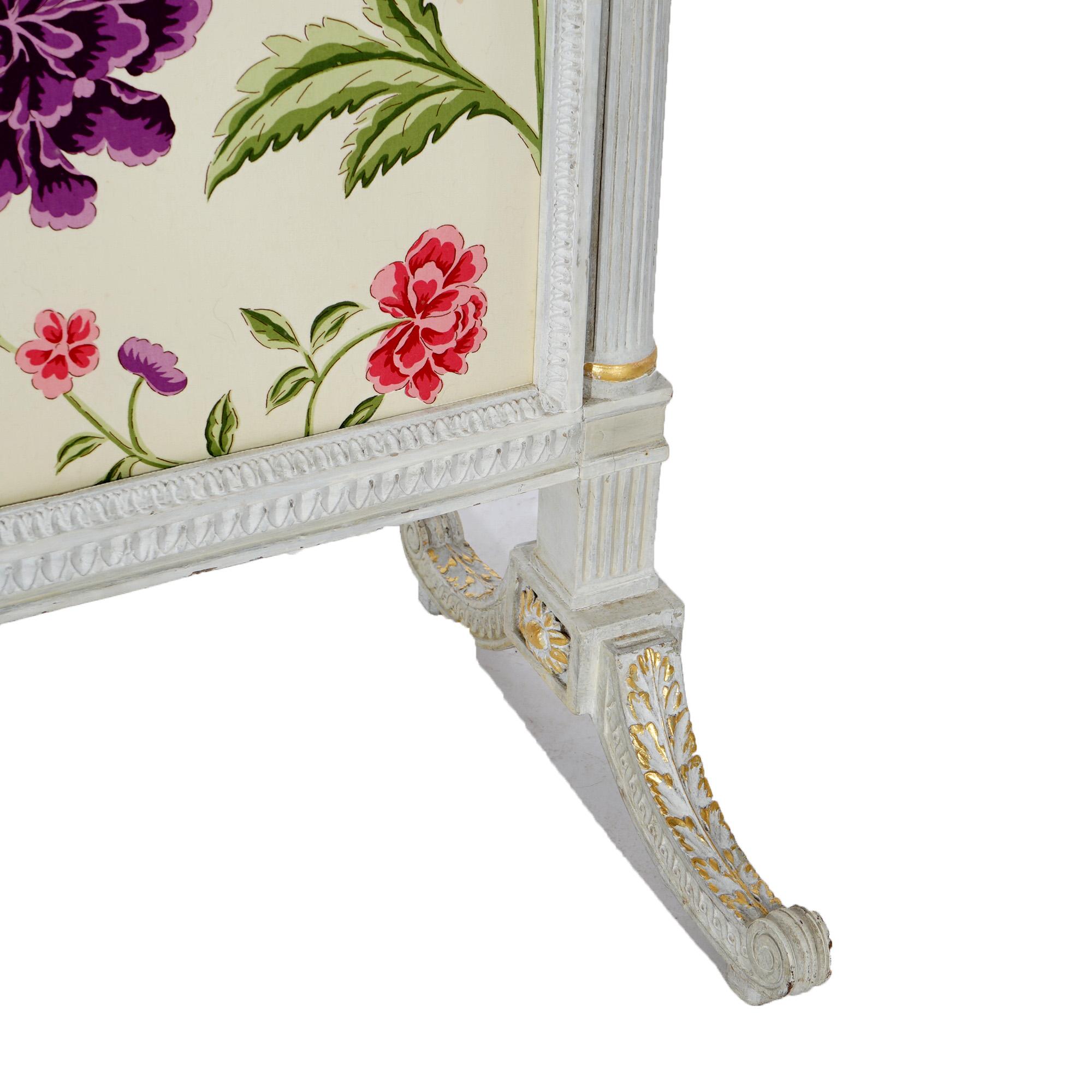 French Louis XVI Style White & Gilt Fire Screen with Floral Fabric, 20th C For Sale 9