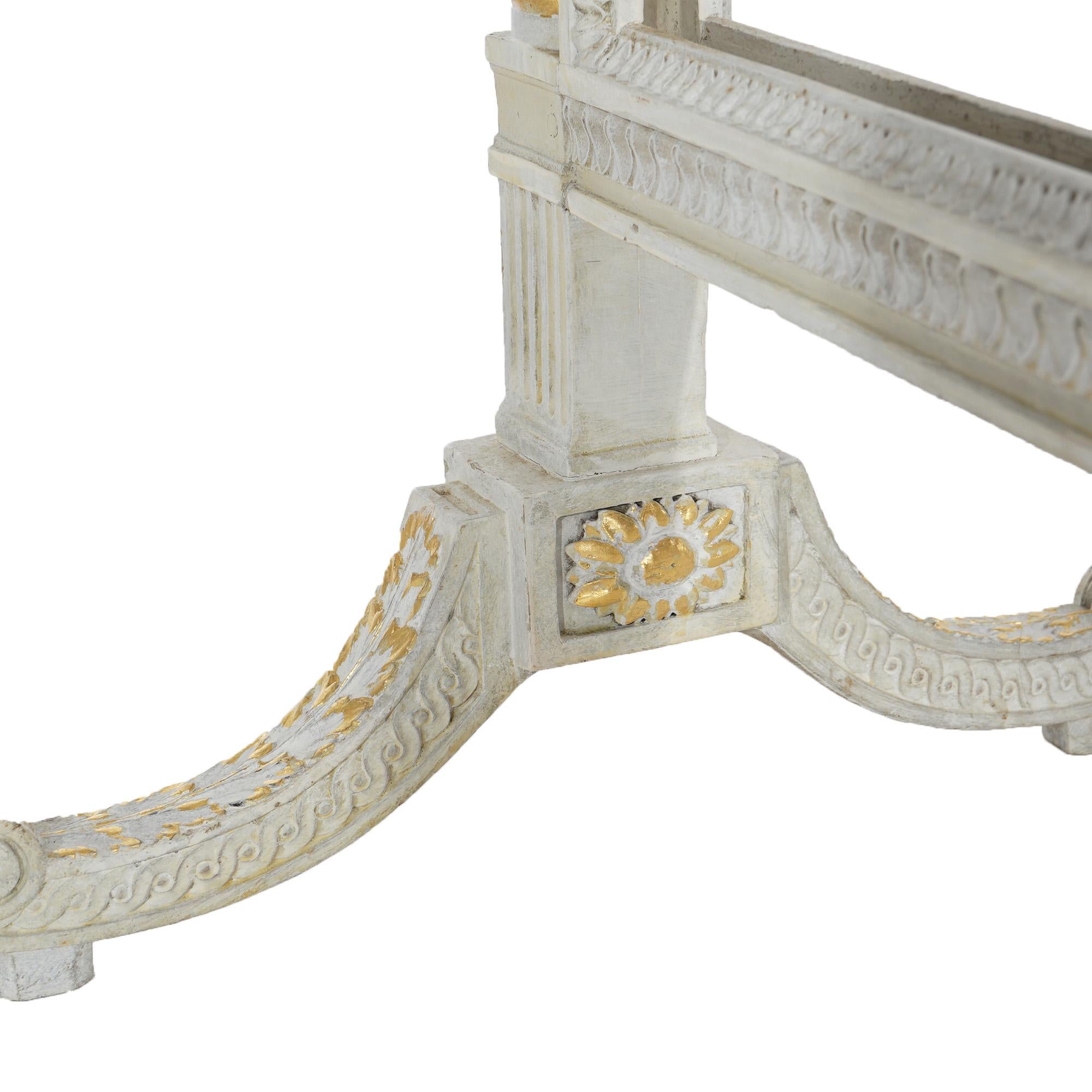 French Louis XVI Style White & Gilt Fire Screen with Floral Fabric, 20th C For Sale 4