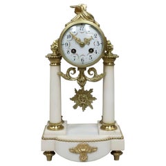 French Louis XVI Style White Marble and Bronze Gilt Mantel Clock by Samuel Marti