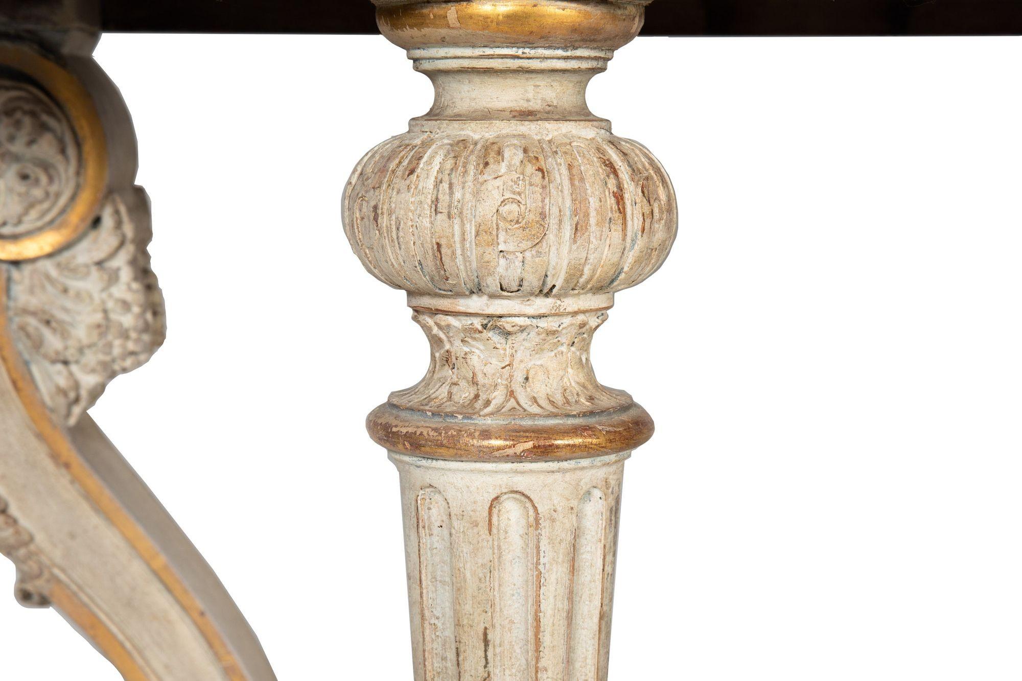 French Louis XVI Style White Painted and Parcel-Gilt Violet Marble Console Table For Sale 8