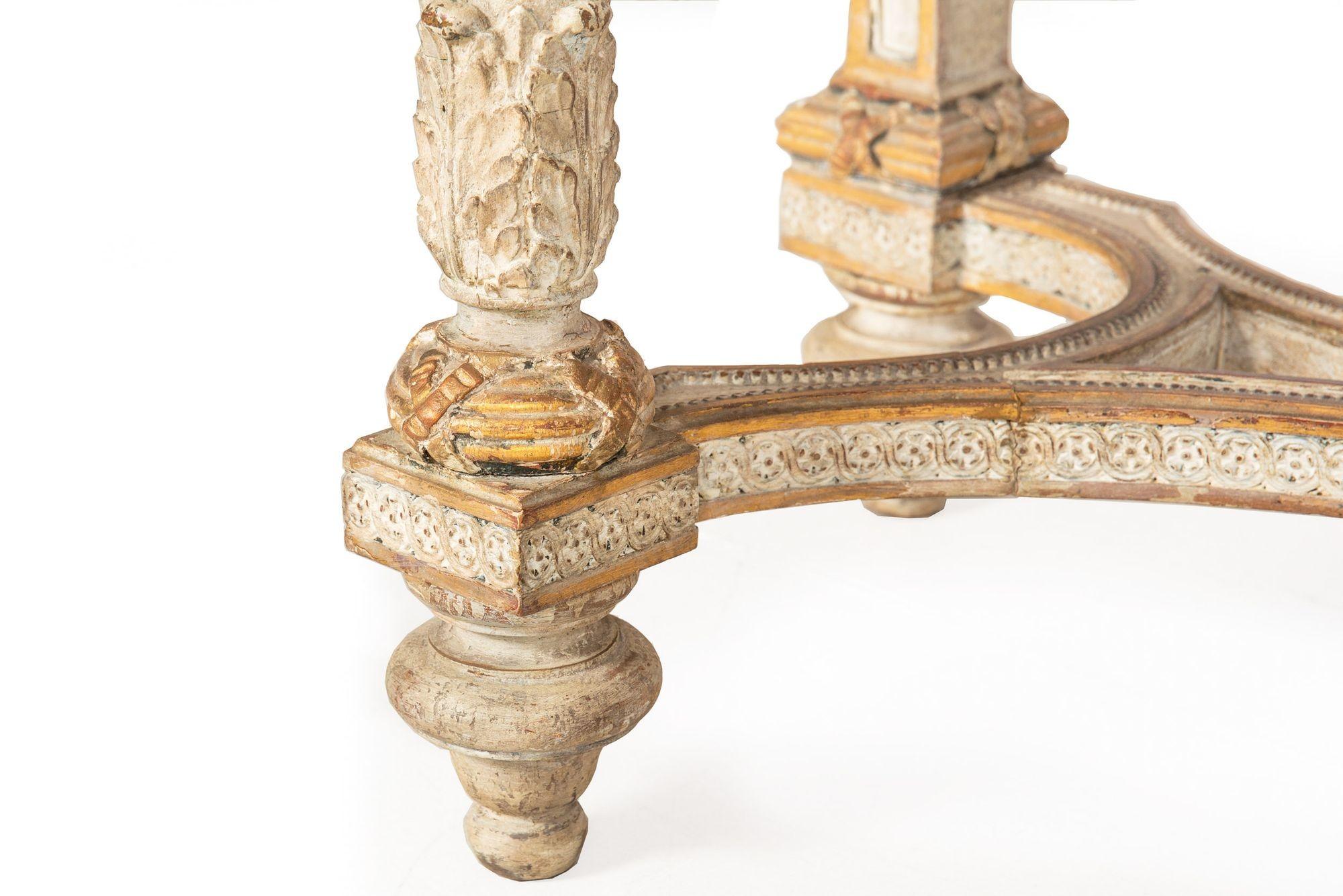French Louis XVI Style White Painted and Parcel-Gilt Violet Marble Console Table For Sale 11