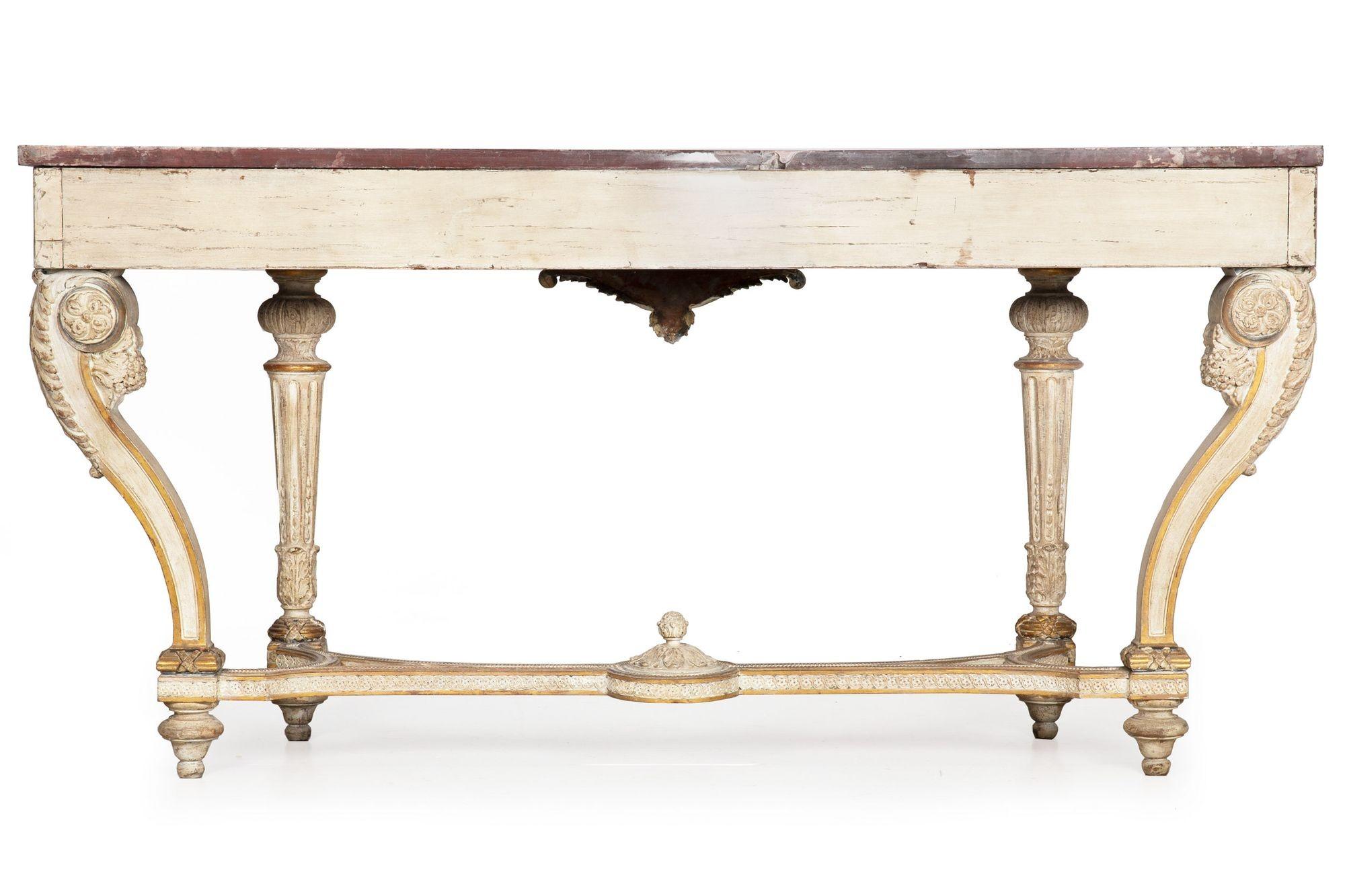 19th Century French Louis XVI Style White Painted and Parcel-Gilt Violet Marble Console Table For Sale