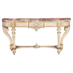 Antique French Louis XVI Style White Painted and Parcel-Gilt Violet Marble Console Table