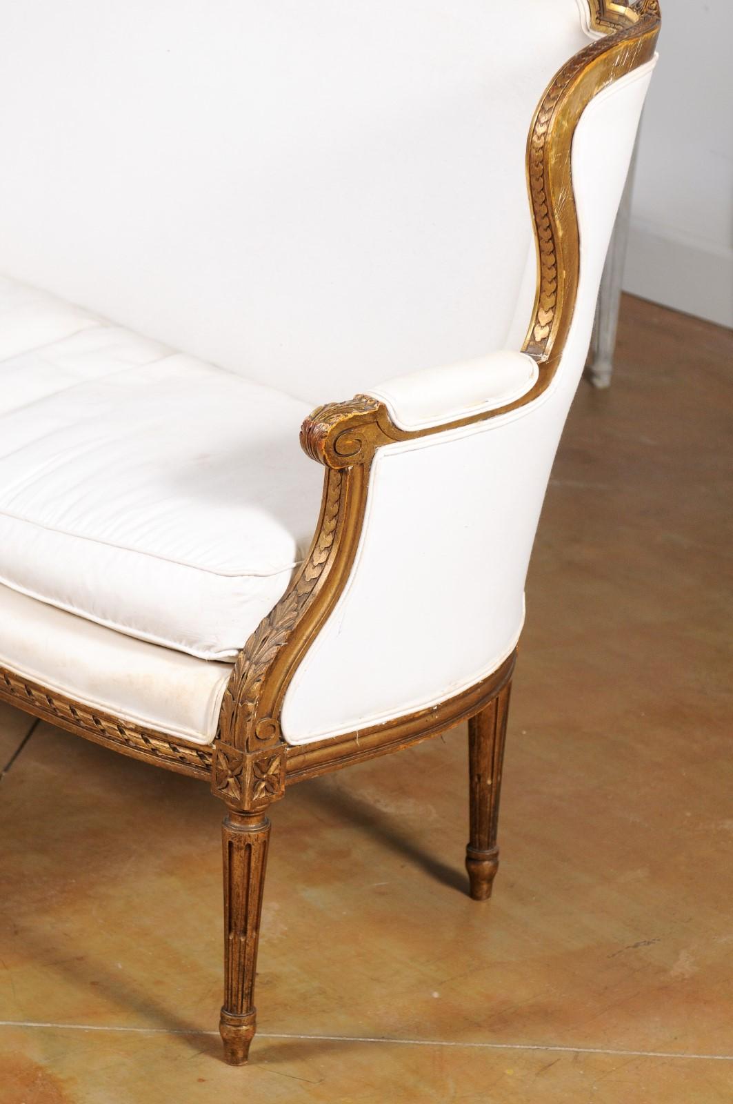 French Louis XVI Style Wingback Settee with Original Gilding and New Fabric 5