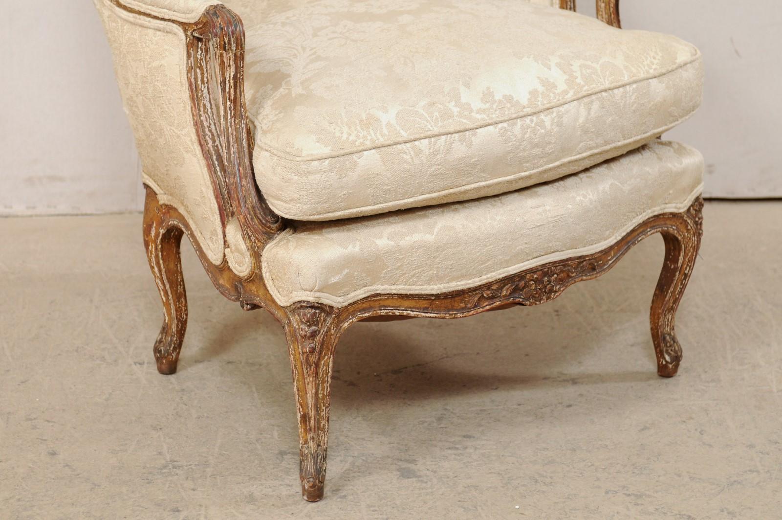 French Louis XVI Style Winged-Back Bergère Chair with It's Original Paint In Good Condition In Atlanta, GA