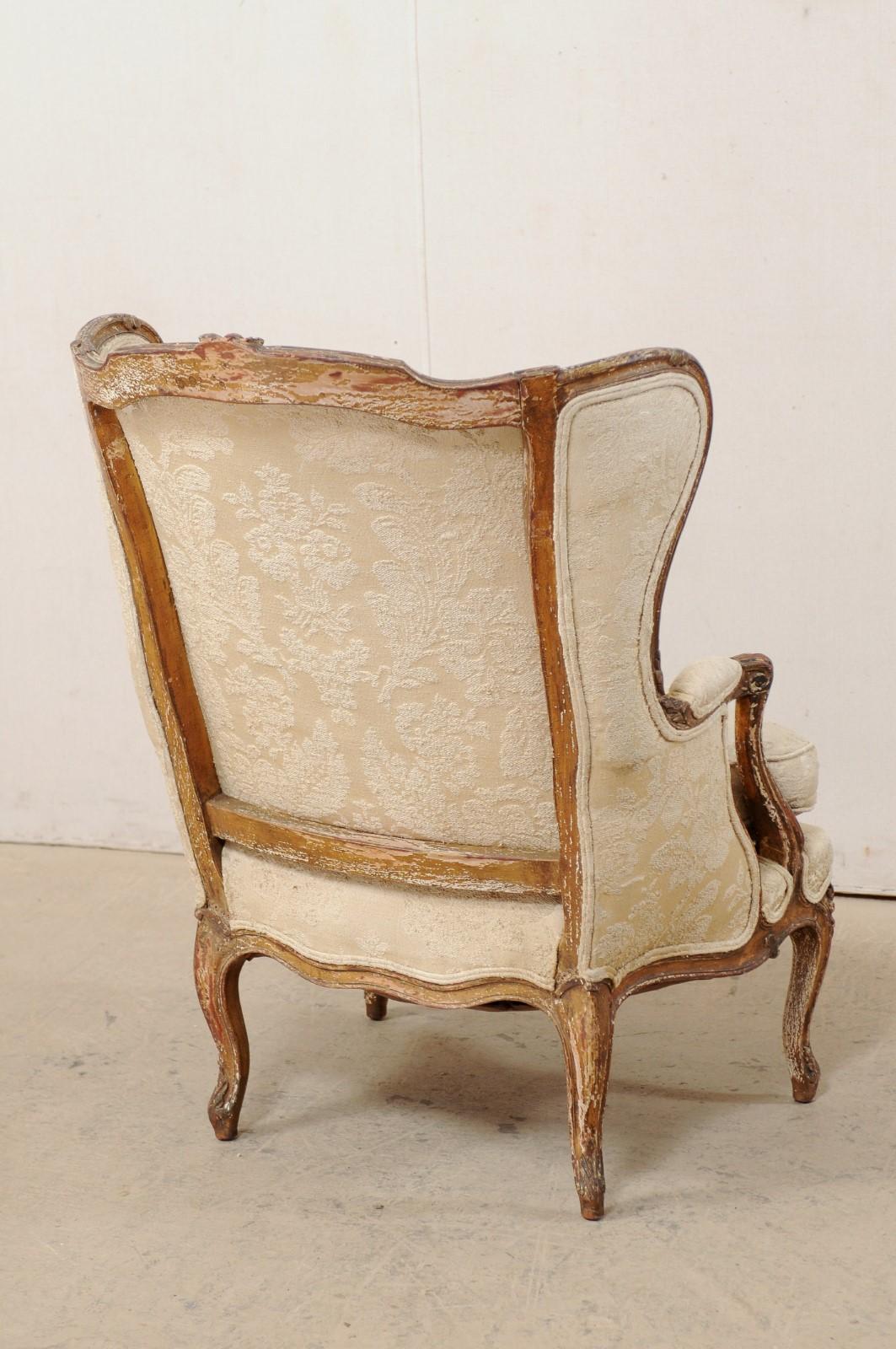 French Louis XVI Style Winged-Back Bergère Chair with It's Original Paint 1