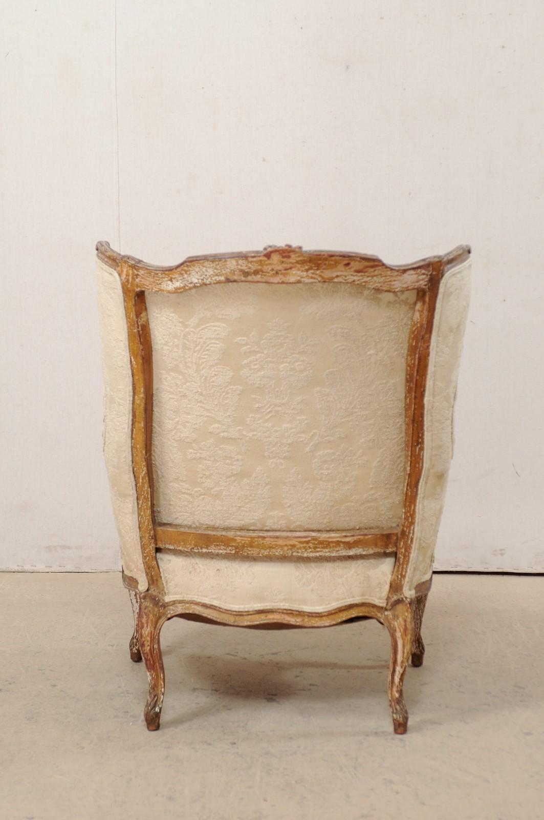 French Louis XVI Style Winged-Back Bergère Chair with It's Original Paint 2