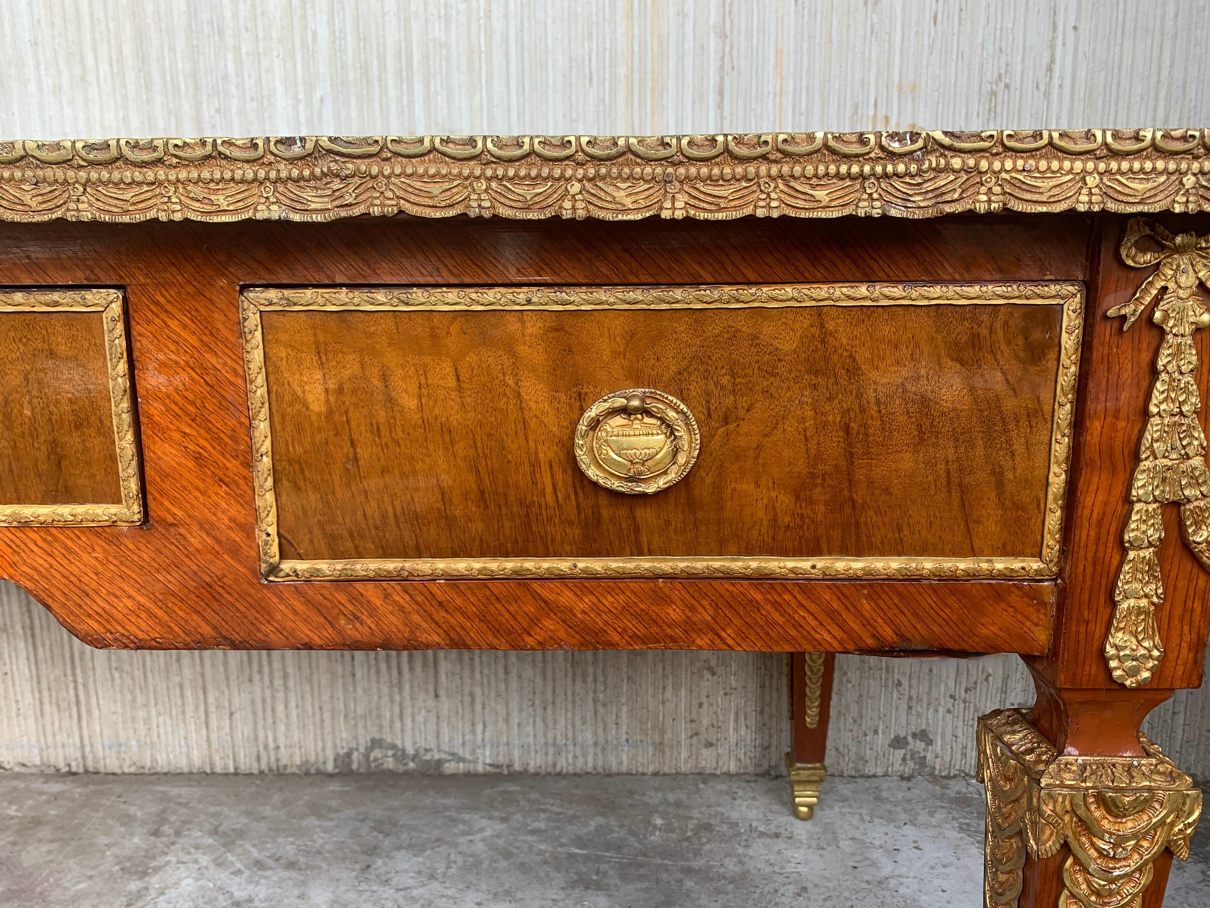 French Louis XVI Style Writing Desk Bureauplatt, Bronze Gilt Mounts Leather Top For Sale 7