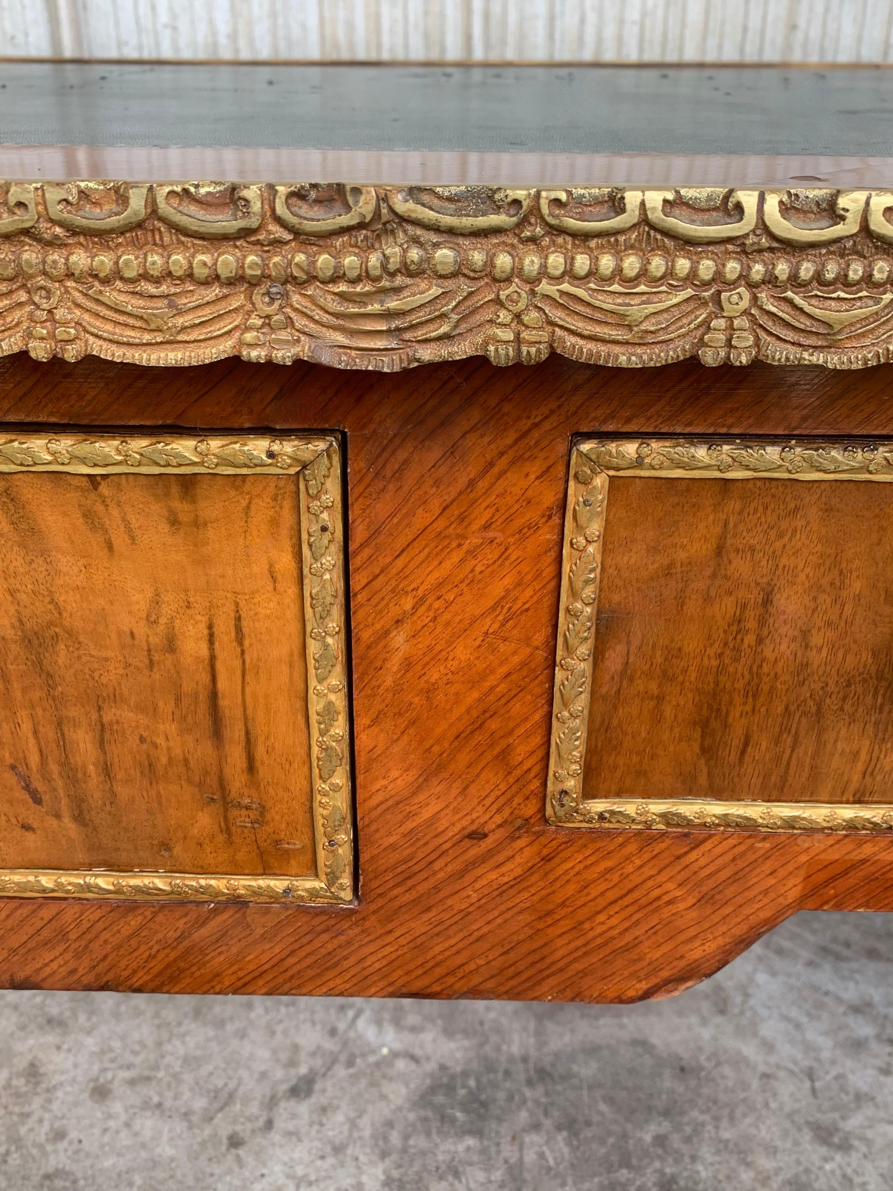 French Louis XVI Style Writing Desk Bureauplatt, Bronze Gilt Mounts Leather Top For Sale 8
