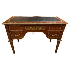 French Louis XVI-Style Writing Desk with Marquetry and Bronze Dore Mounts