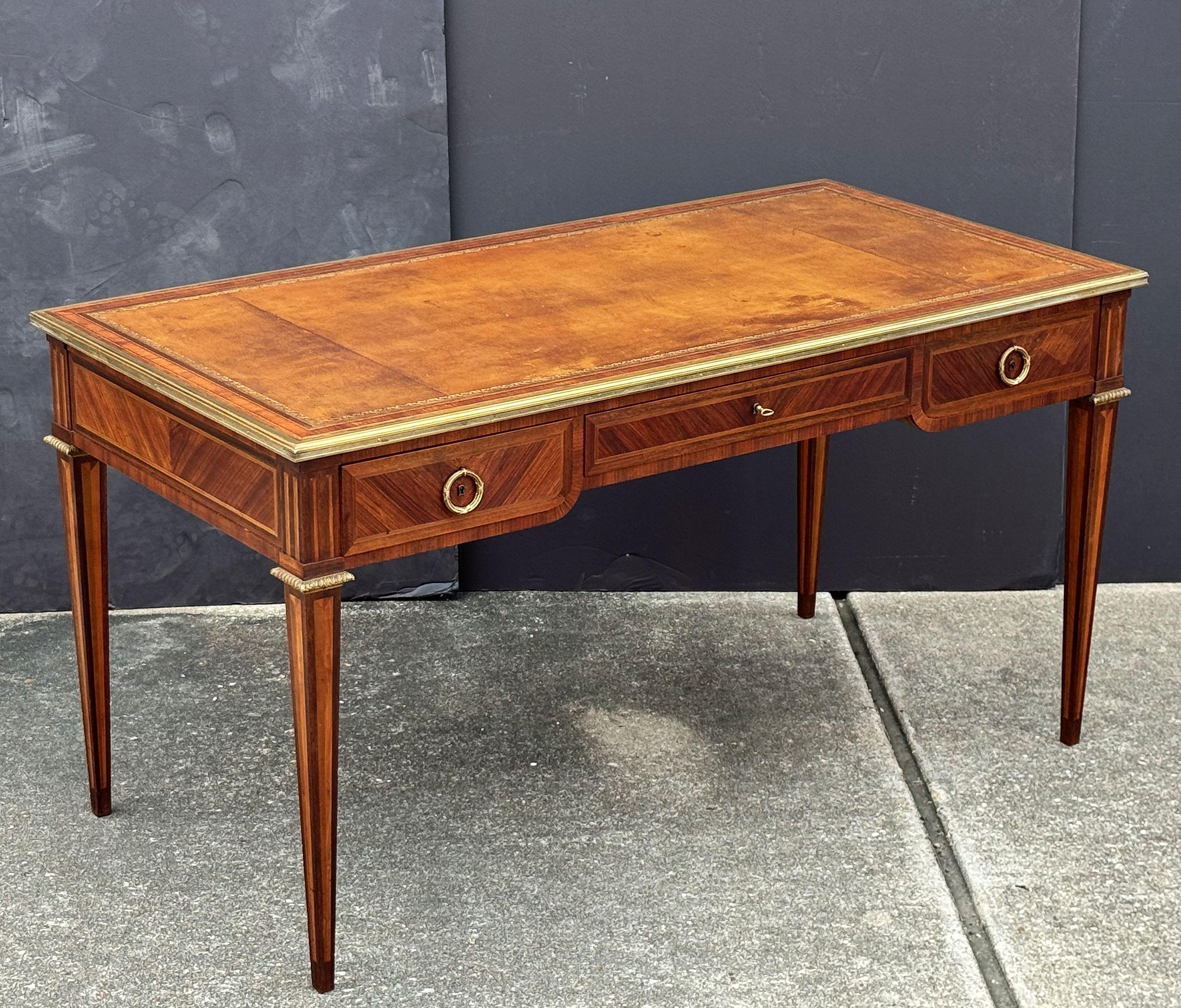 French Louis XVI Style Writing Table or Desk with Leather Top by Maison Leger 4