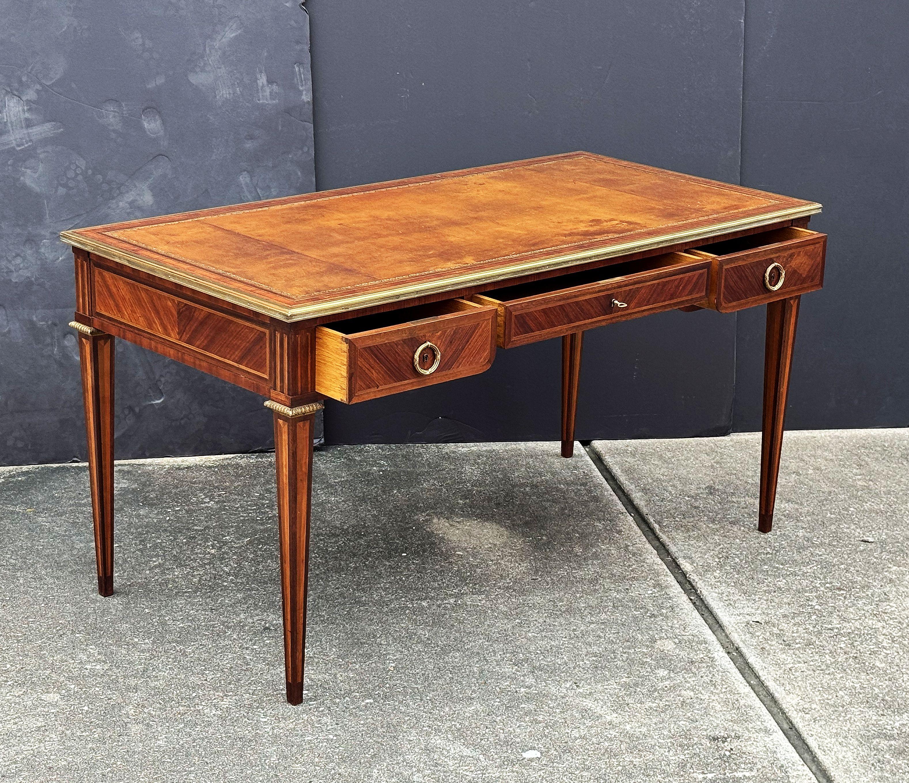 French Louis XVI Style Writing Table or Desk with Leather Top by Maison Leger 5