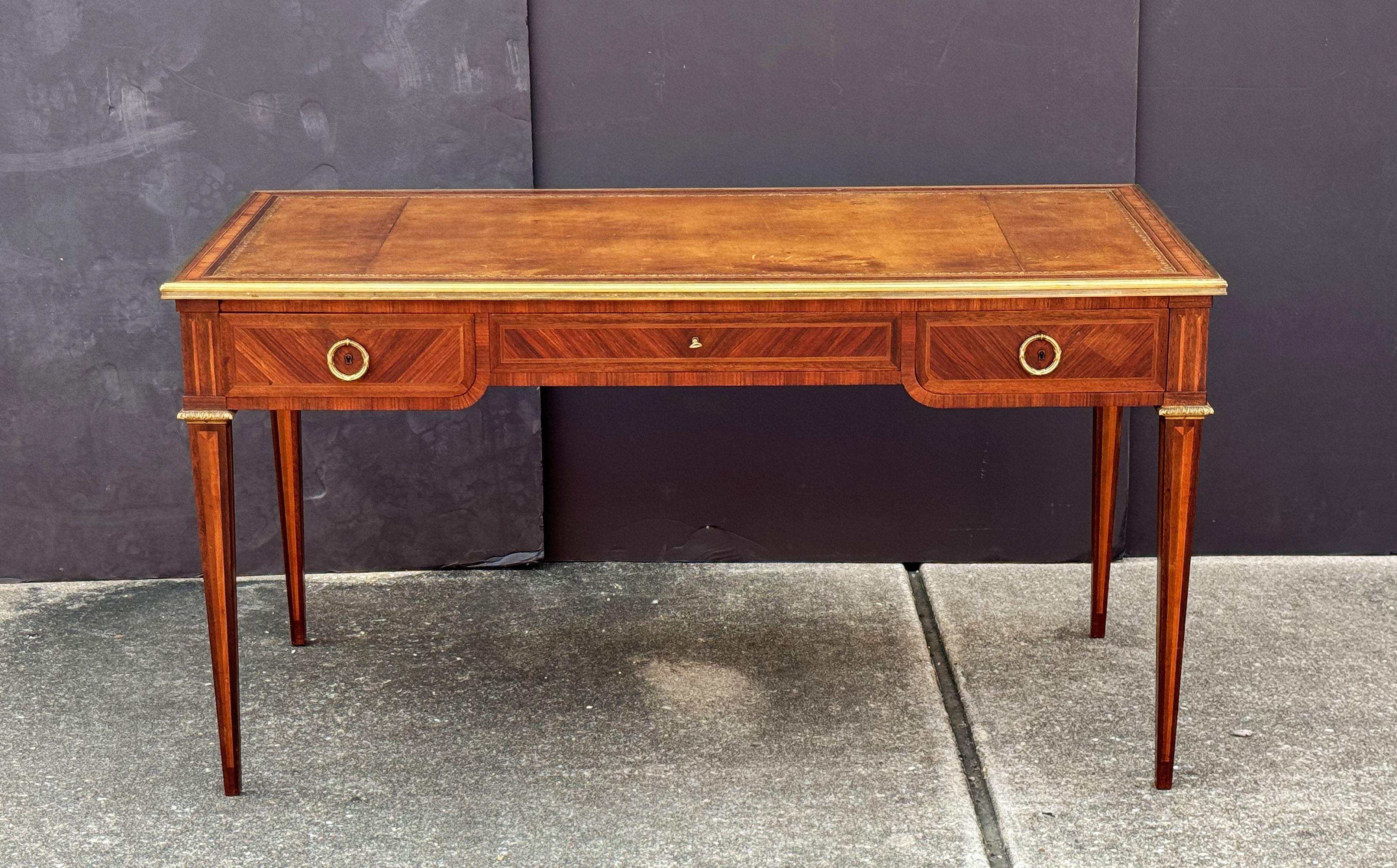 French Louis XVI Style Writing Table or Desk with Leather Top by Maison Leger 6