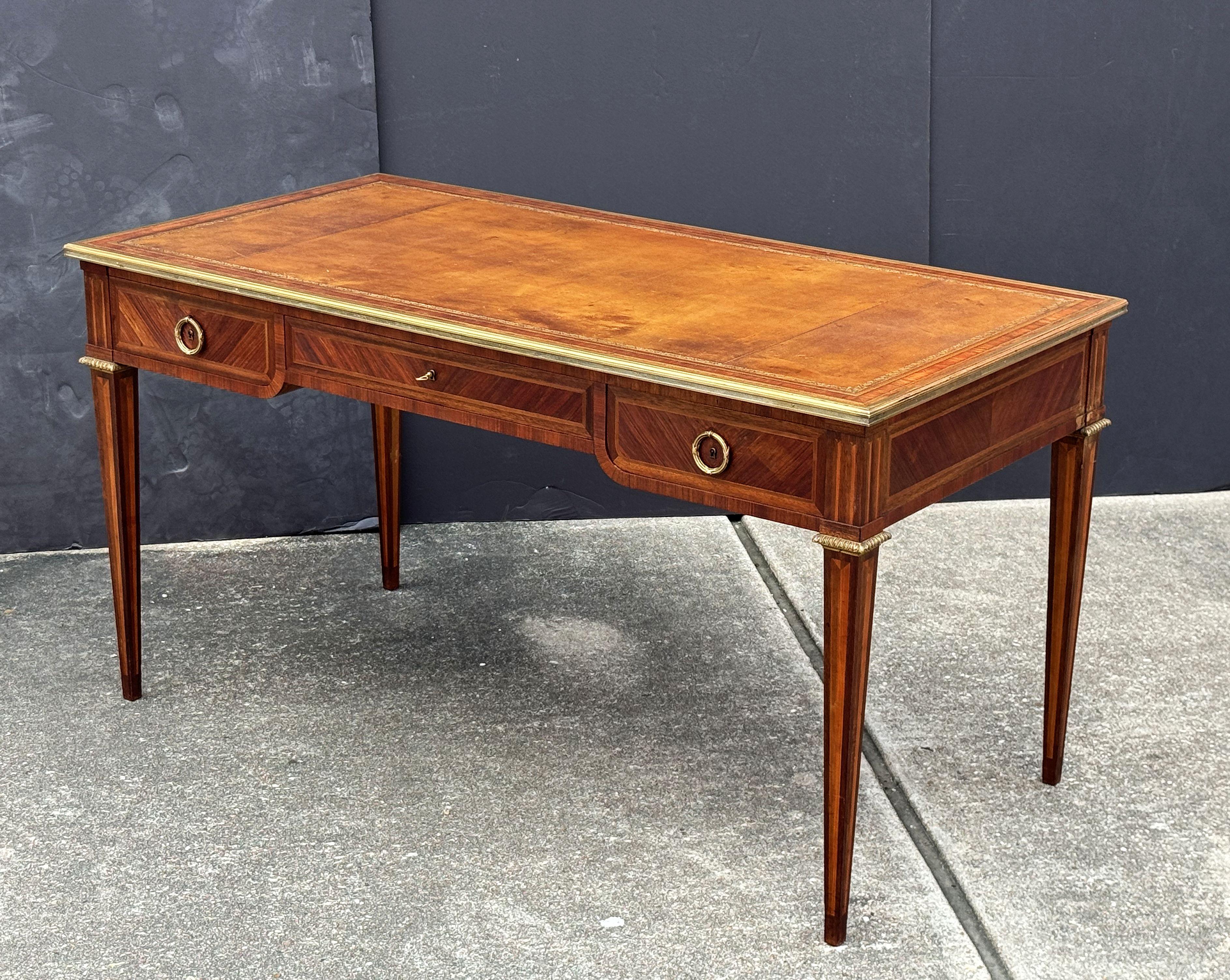 French Louis XVI Style Writing Table or Desk with Leather Top by Maison Leger 7