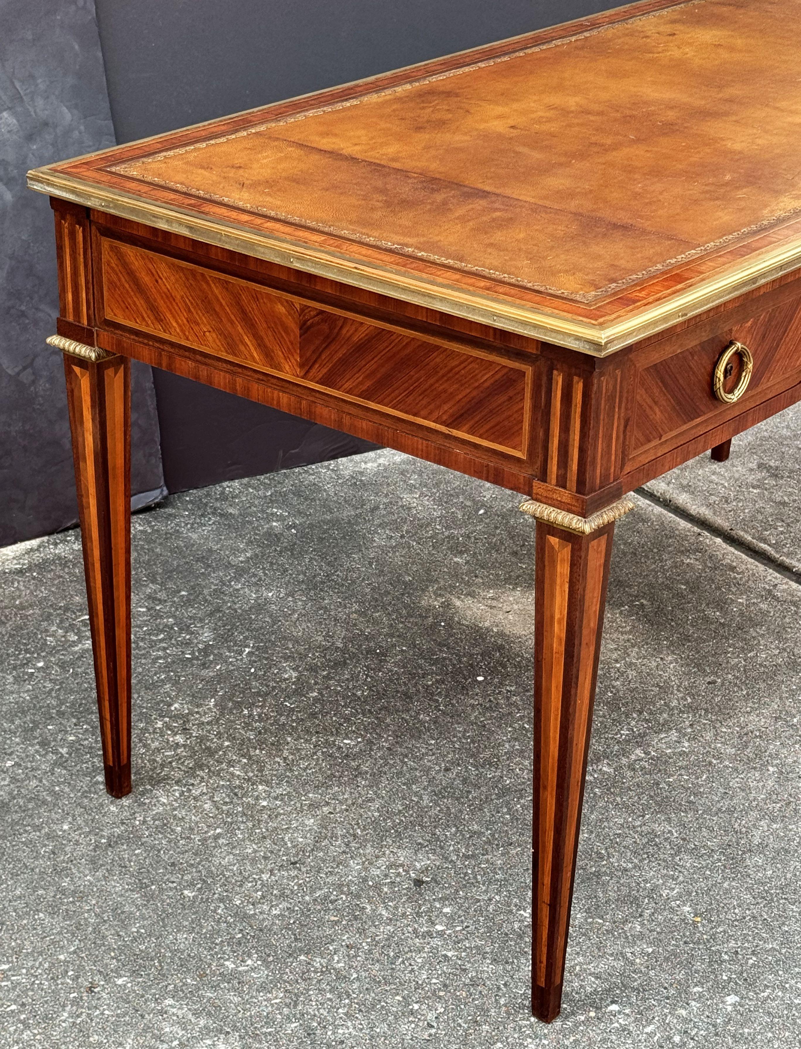 French Louis XVI Style Writing Table or Desk with Leather Top by Maison Leger 8