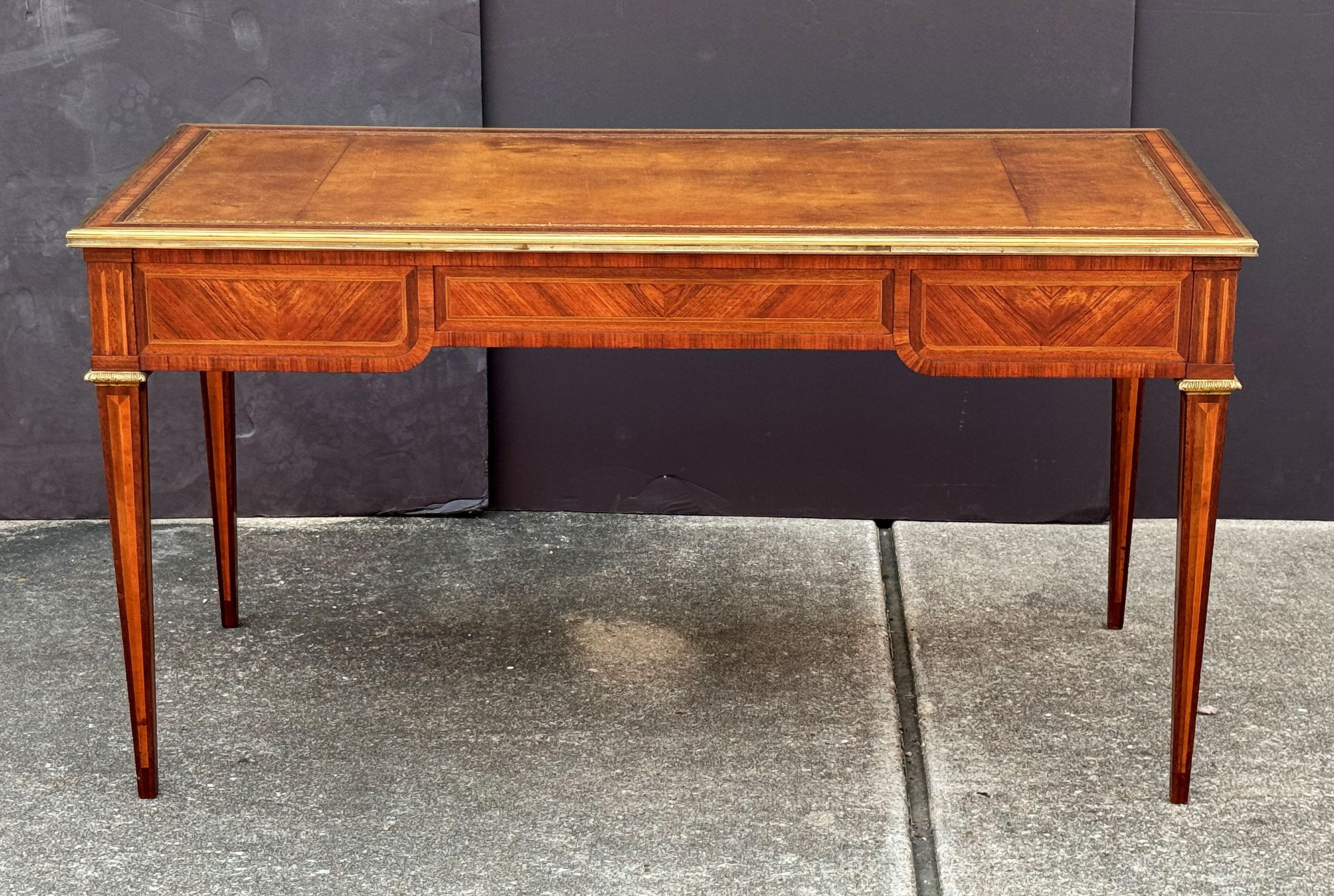 French Louis XVI Style Writing Table or Desk with Leather Top by Maison Leger 9