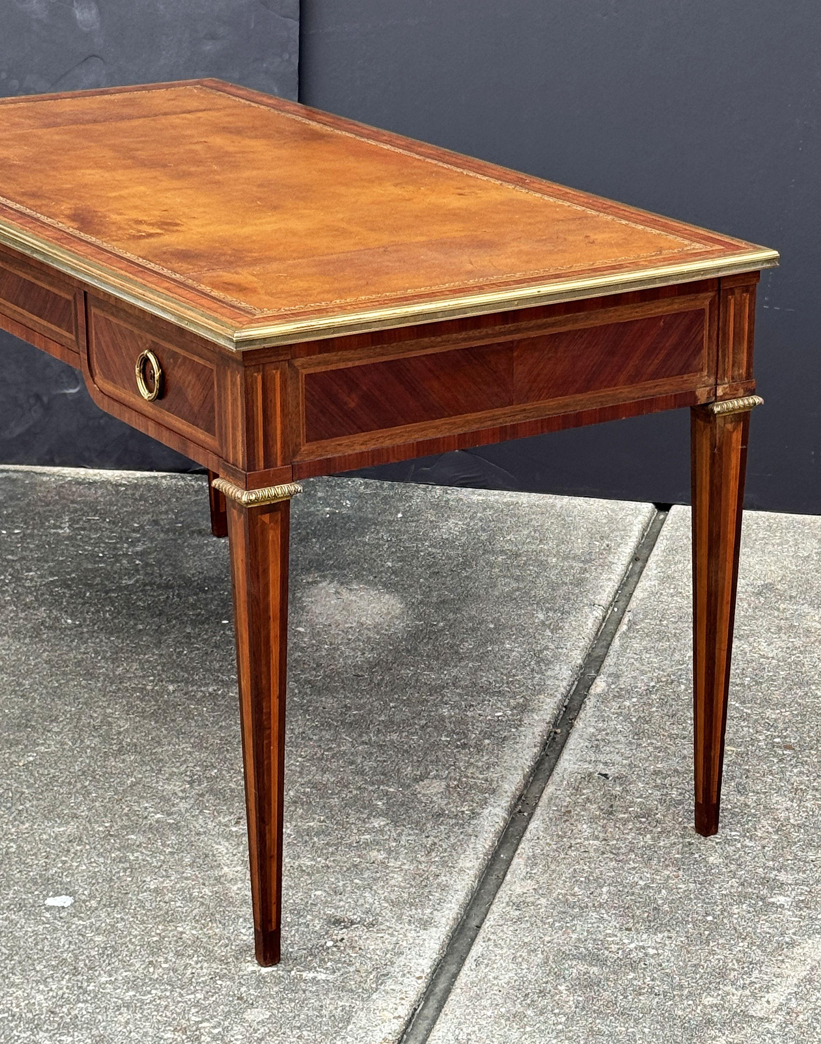 French Louis XVI Style Writing Table or Desk with Leather Top by Maison Leger 10