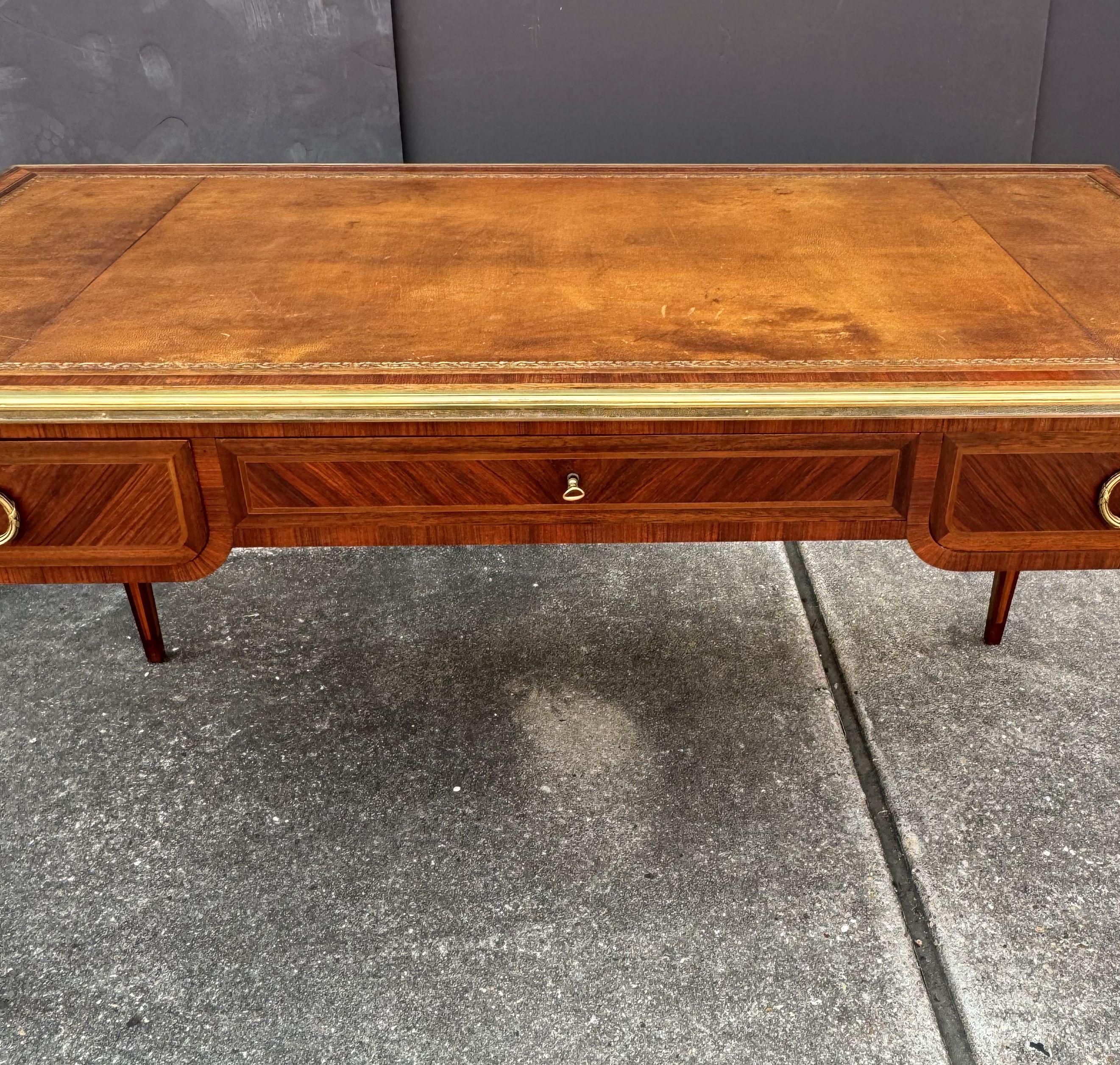 French Louis XVI Style Writing Table or Desk with Leather Top by Maison Leger 1