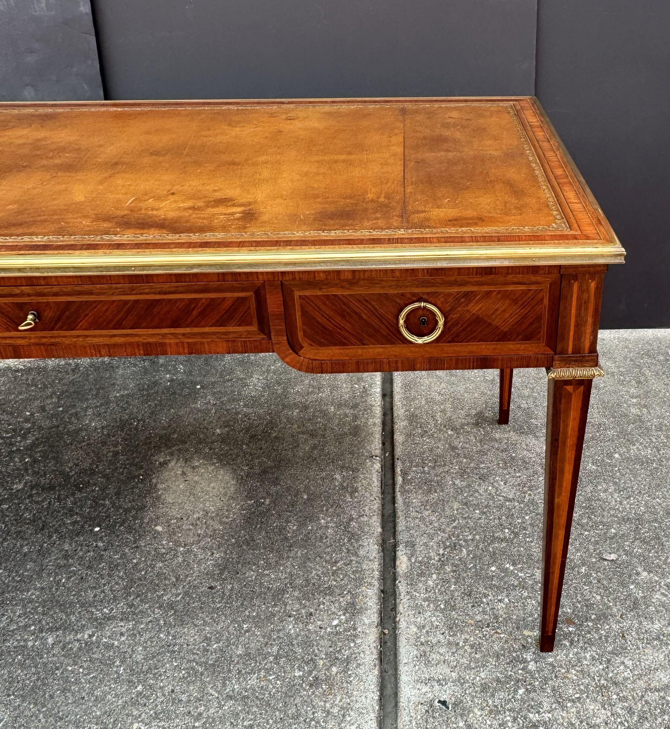 French Louis XVI Style Writing Table or Desk with Leather Top by Maison Leger 2