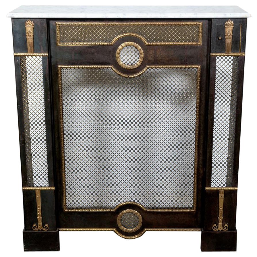 French Louis XVI Style Wrought Iron Radiator Cover or Console with Marble Top
