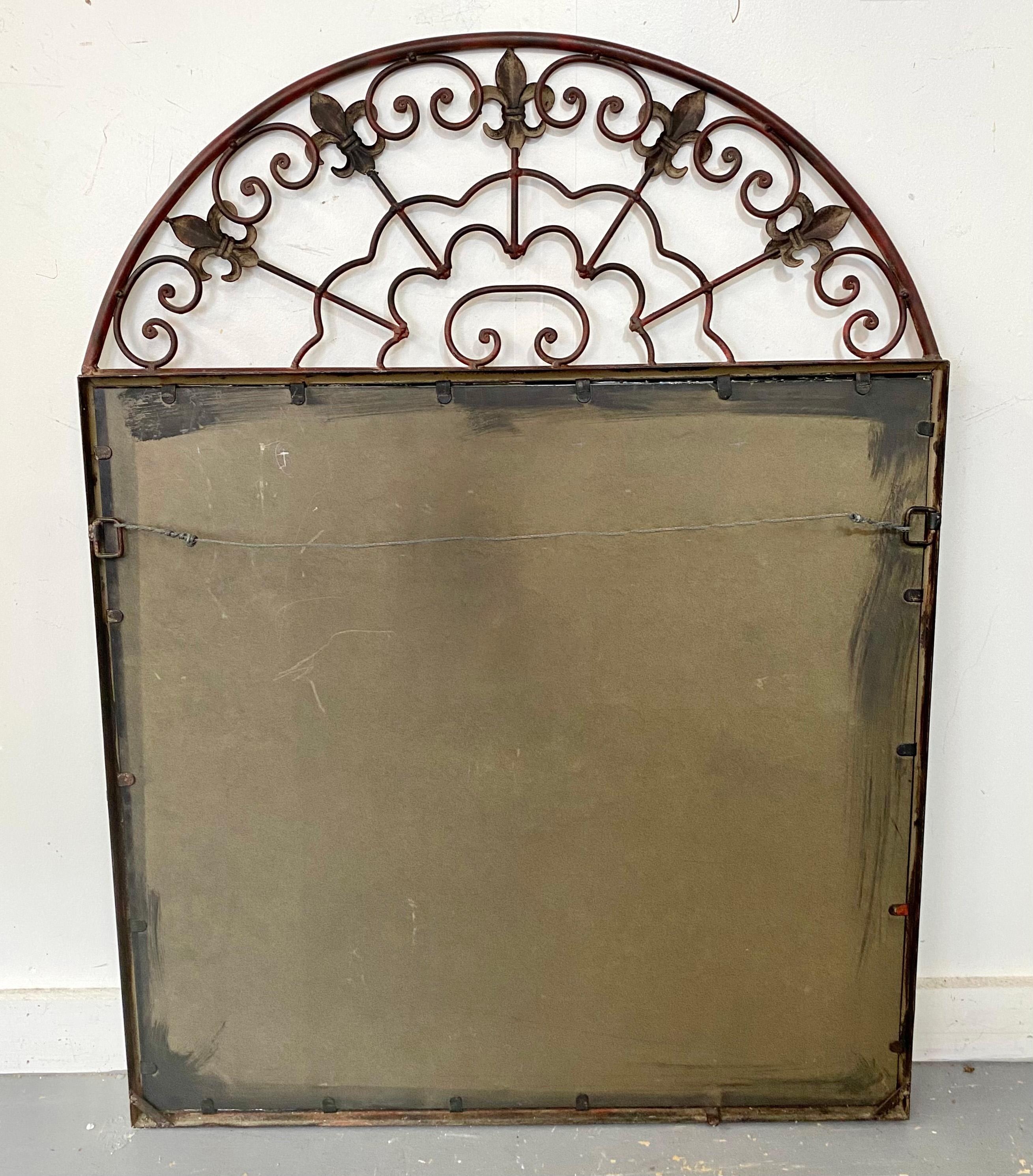 French Louis XVI Style Wrought Iron Two-Door Arched Mantel or Wall Mirror  For Sale 8