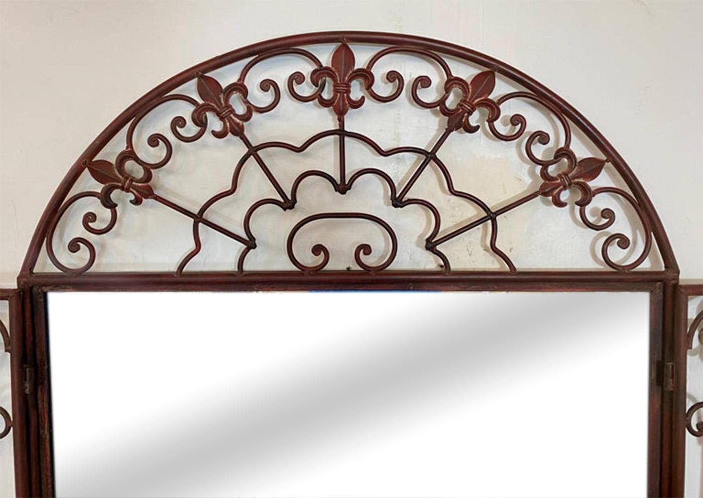 French Louis XVI Style Wrought Iron Two-Door Arched Mantel or Wall Mirror  For Sale 1