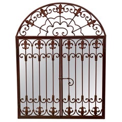 French Louis XVI Style Wrought Iron Two-Door Arched Mantel or Wall Mirror