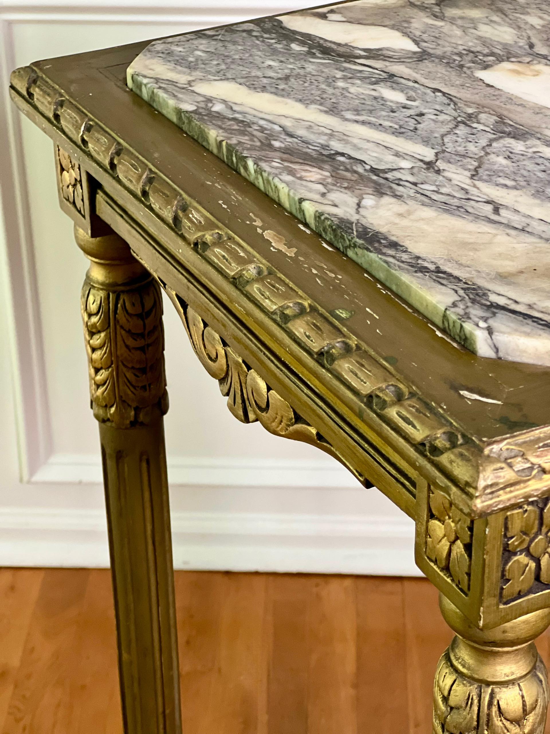 French Louis XVI Tall Carved Gilt Pedestal Stand with Marble Top For Sale 6
