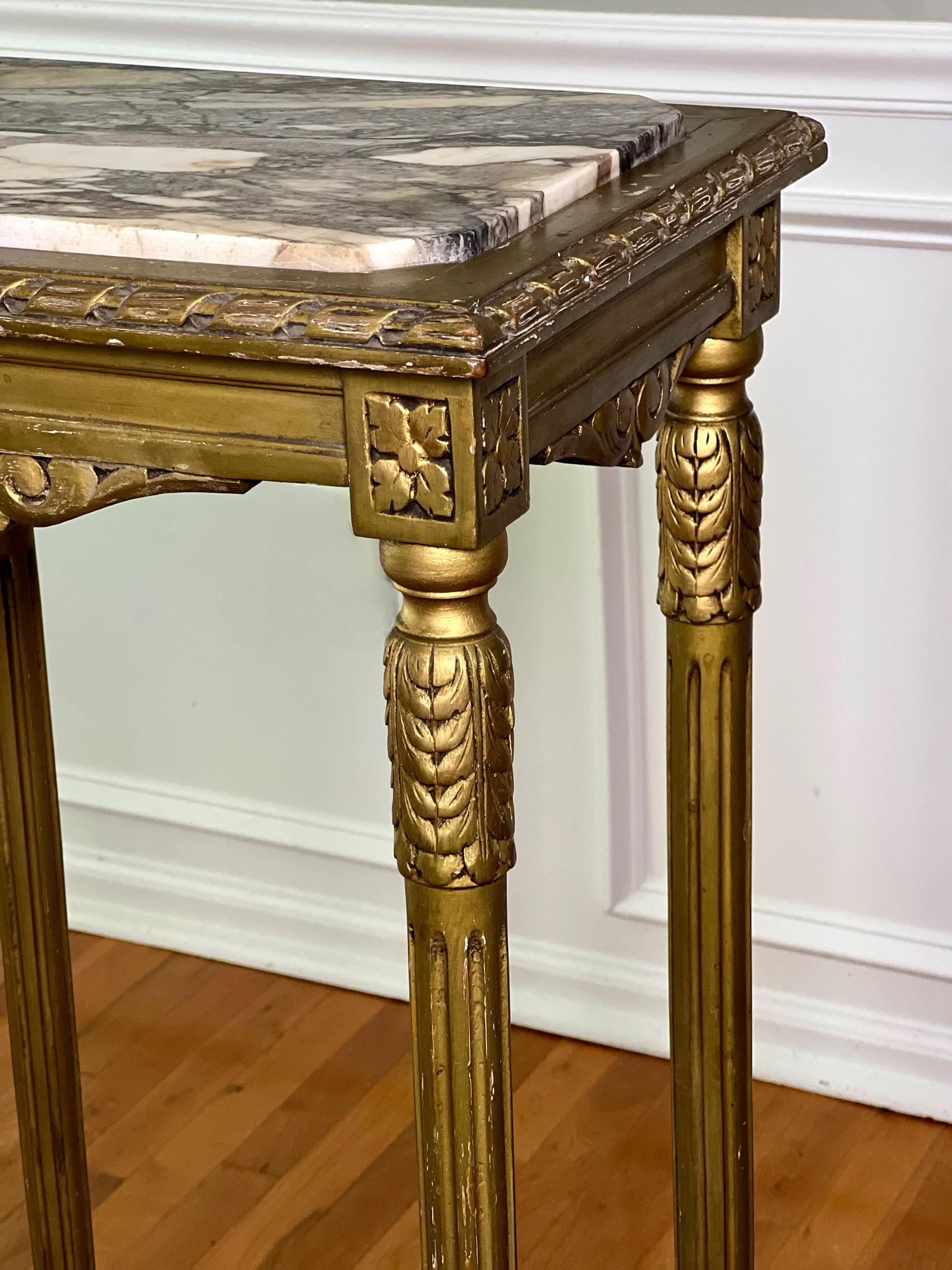 French Louis XVI Tall Carved Gilt Pedestal Stand with Marble Top For Sale 11