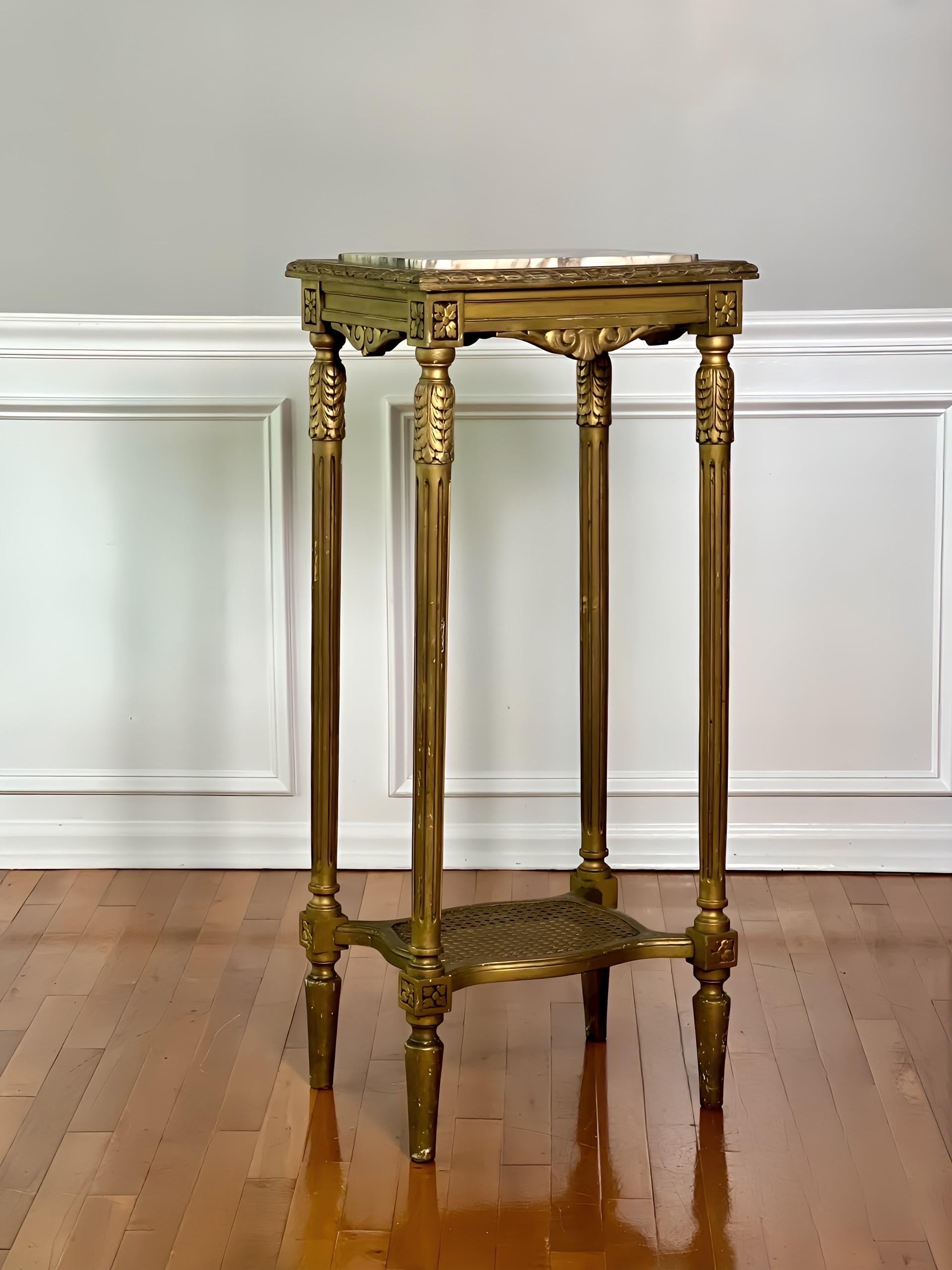 French Louis XVI Tall Carved Gilt Pedestal Stand with Marble Top For Sale 13