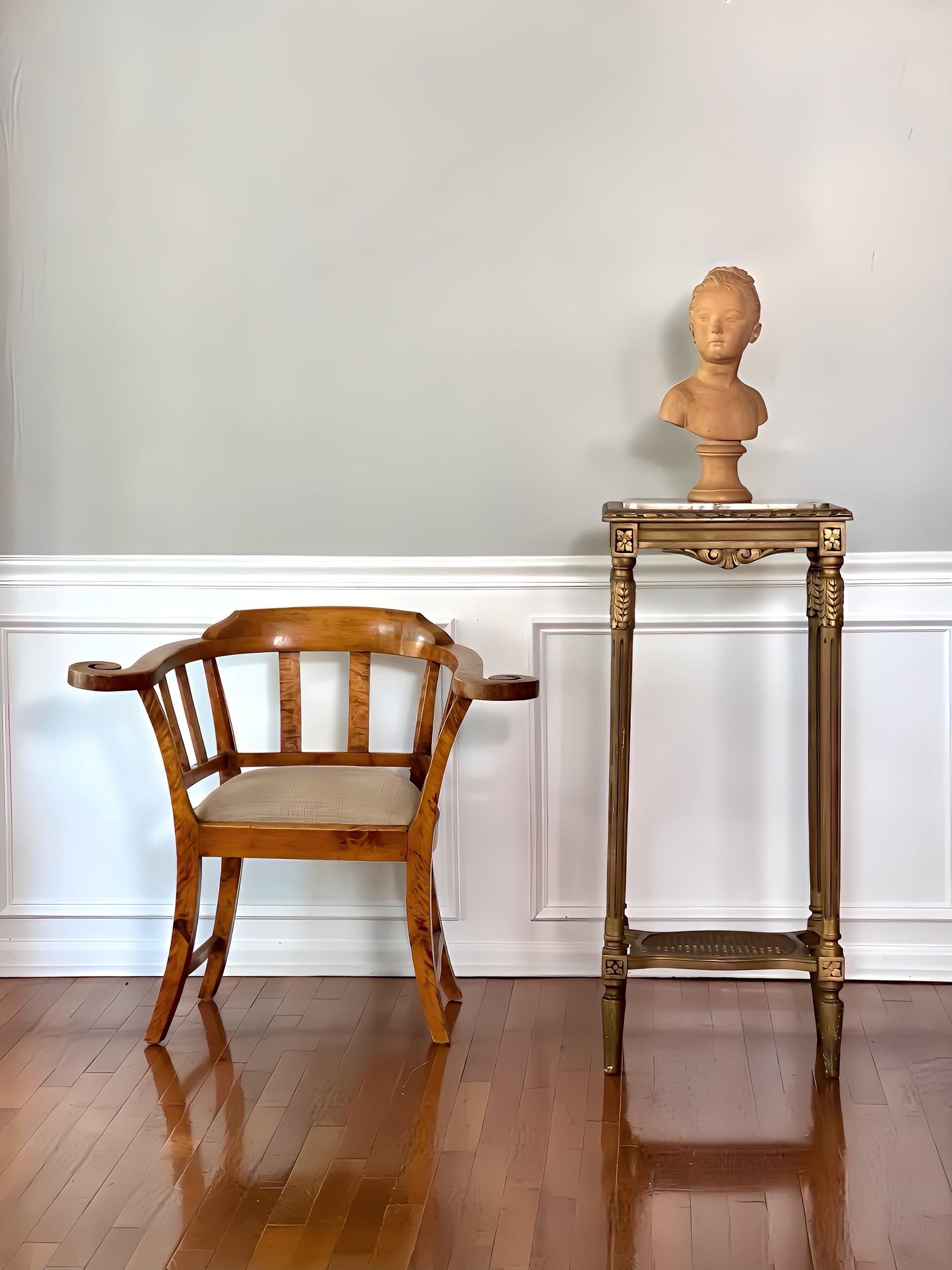 French Louis XVI Tall Carved Gilt Pedestal Stand with Marble Top For Sale 14