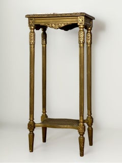 French Louis XVI Style Tall Carved Gilt Pedestal Stand with Marble Top