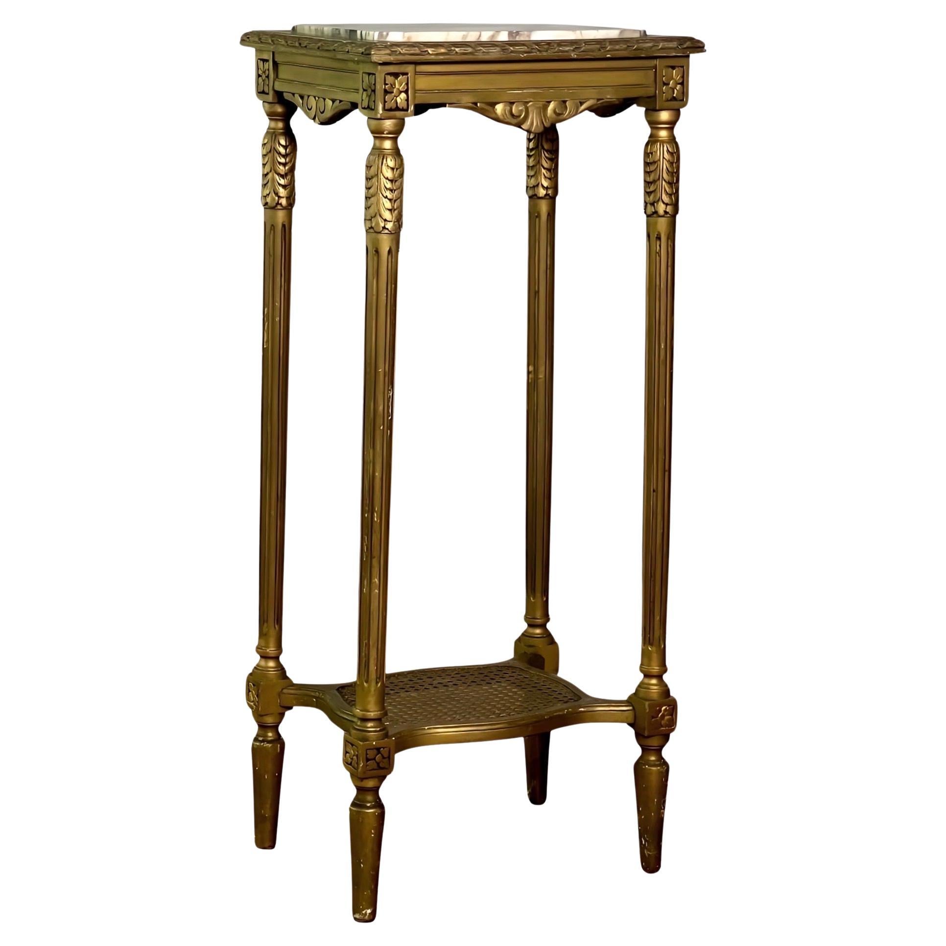 French Louis XVI Tall Carved Gilt Pedestal Stand with Marble Top For Sale