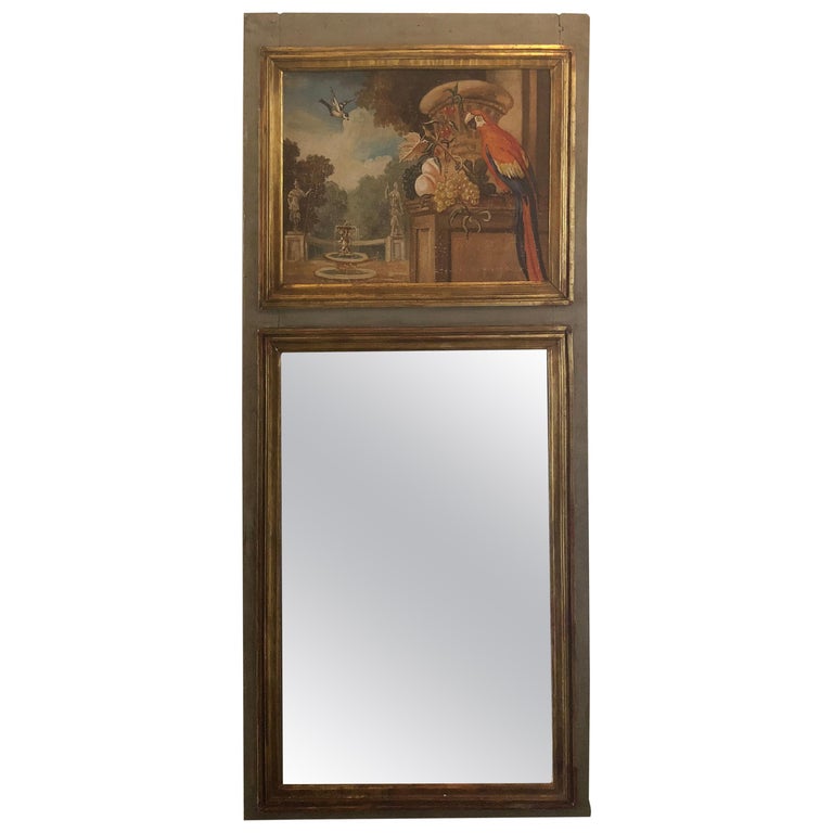 Miroir Trumeau Français Ancien 1915 - Style Art Déco, Doré, 36x17 Pouces