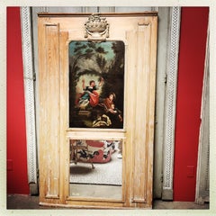 French Louis XVI Trumeau Mirror with an Oil painting after Fragonard