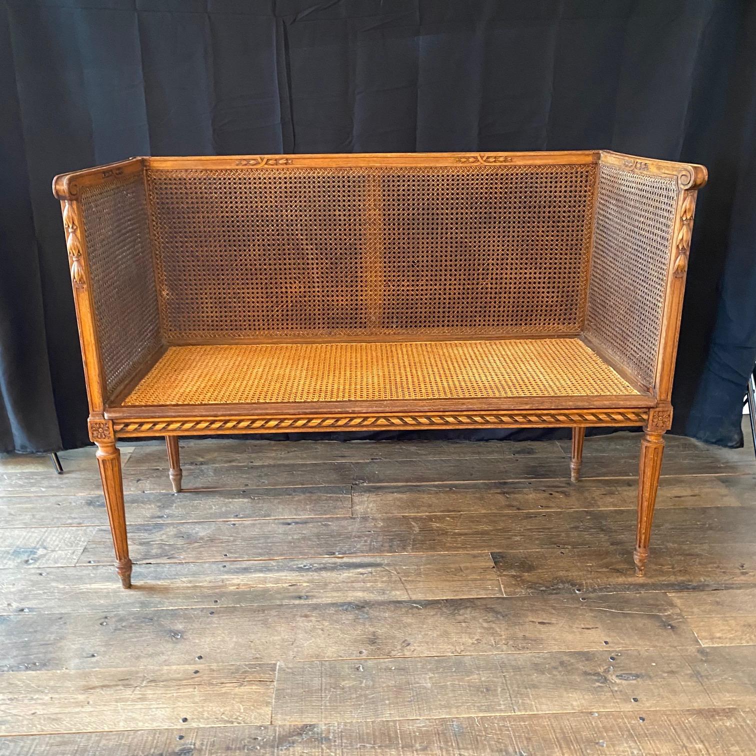 French Louis XVI Walnut and Double Caned Loveseat For Sale 4