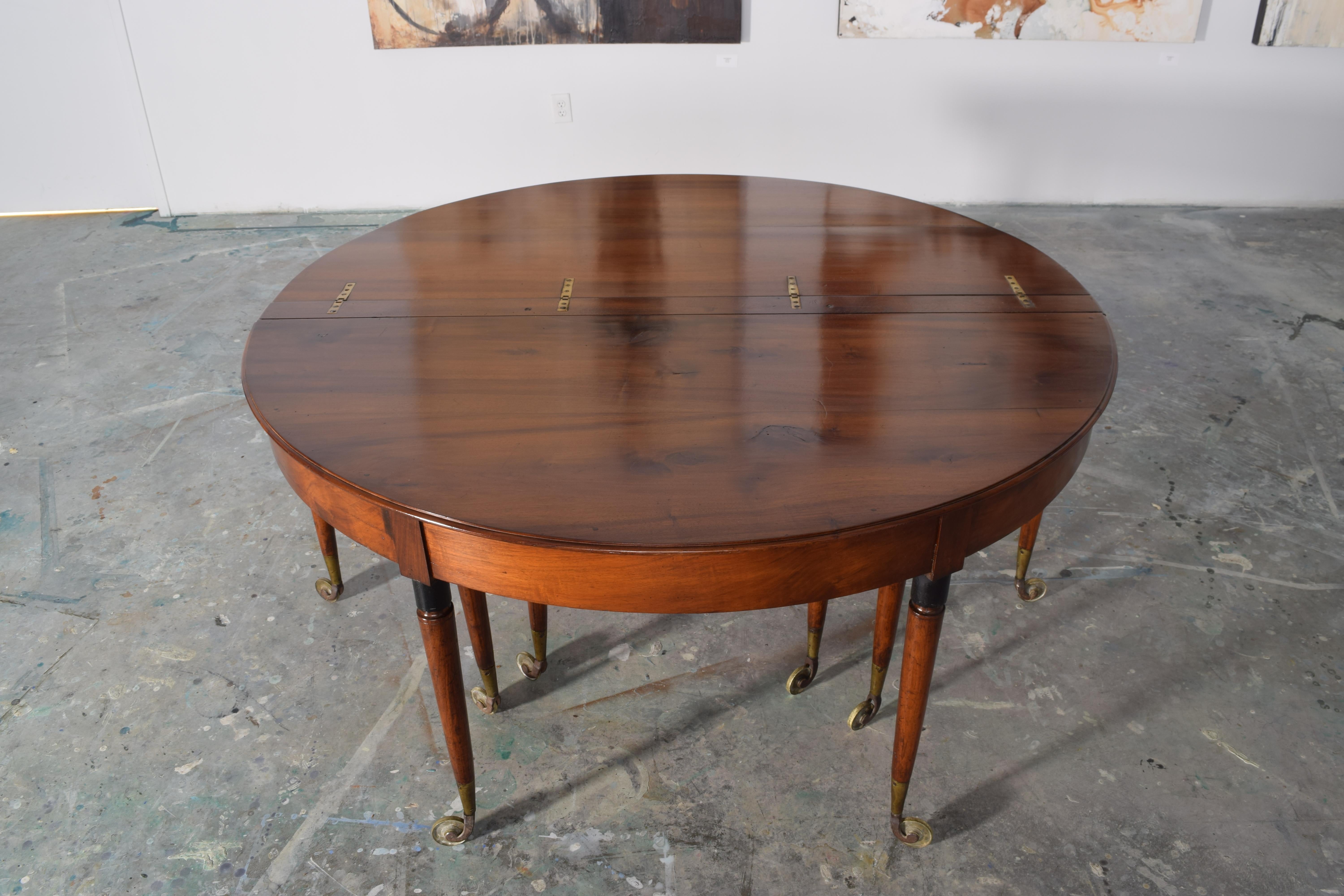 French Louis XVI Walnut and Brass Foldover Dining Table, Stamped 
