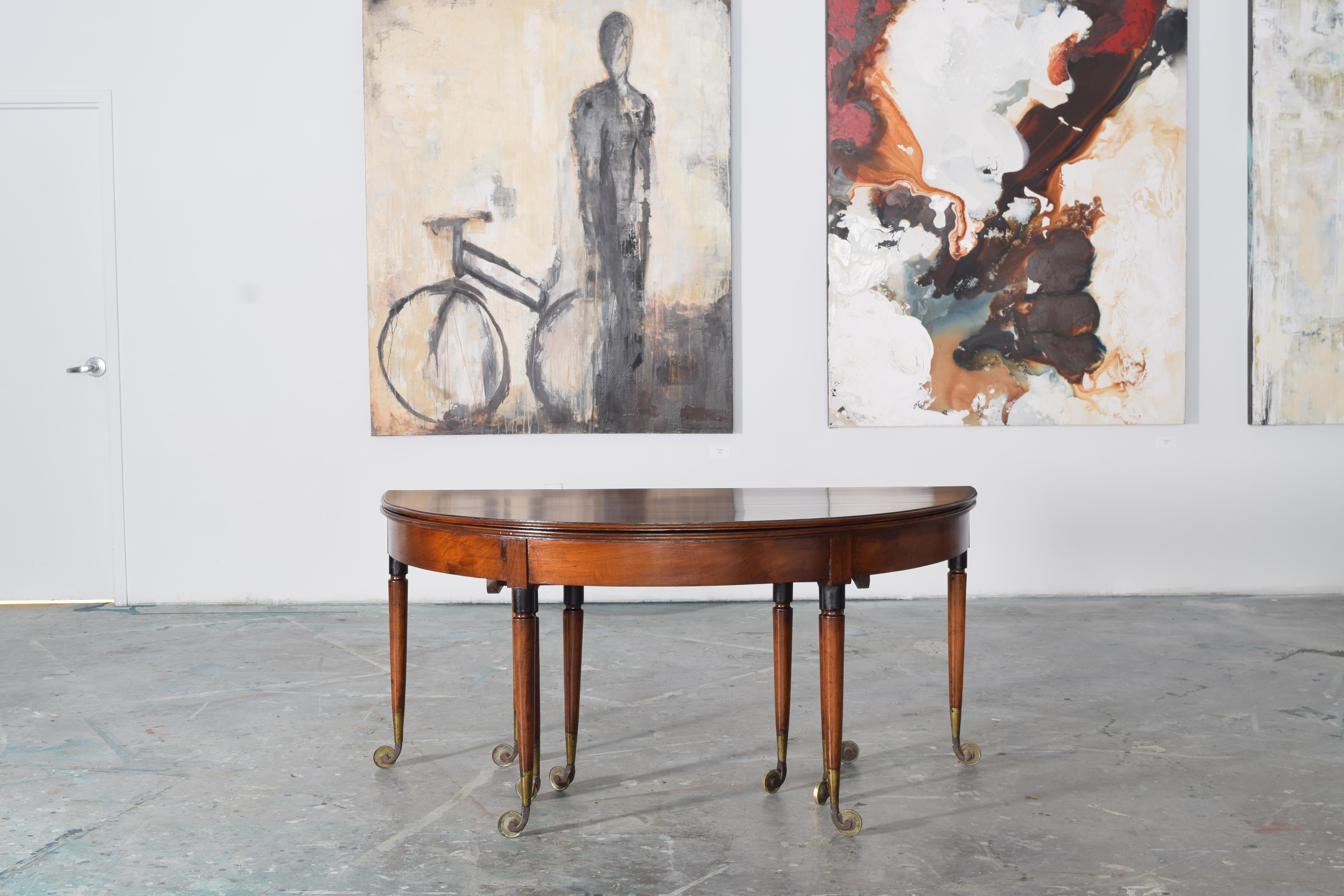 French Louis XVI Walnut and Brass Foldover Dining Table, Stamped 