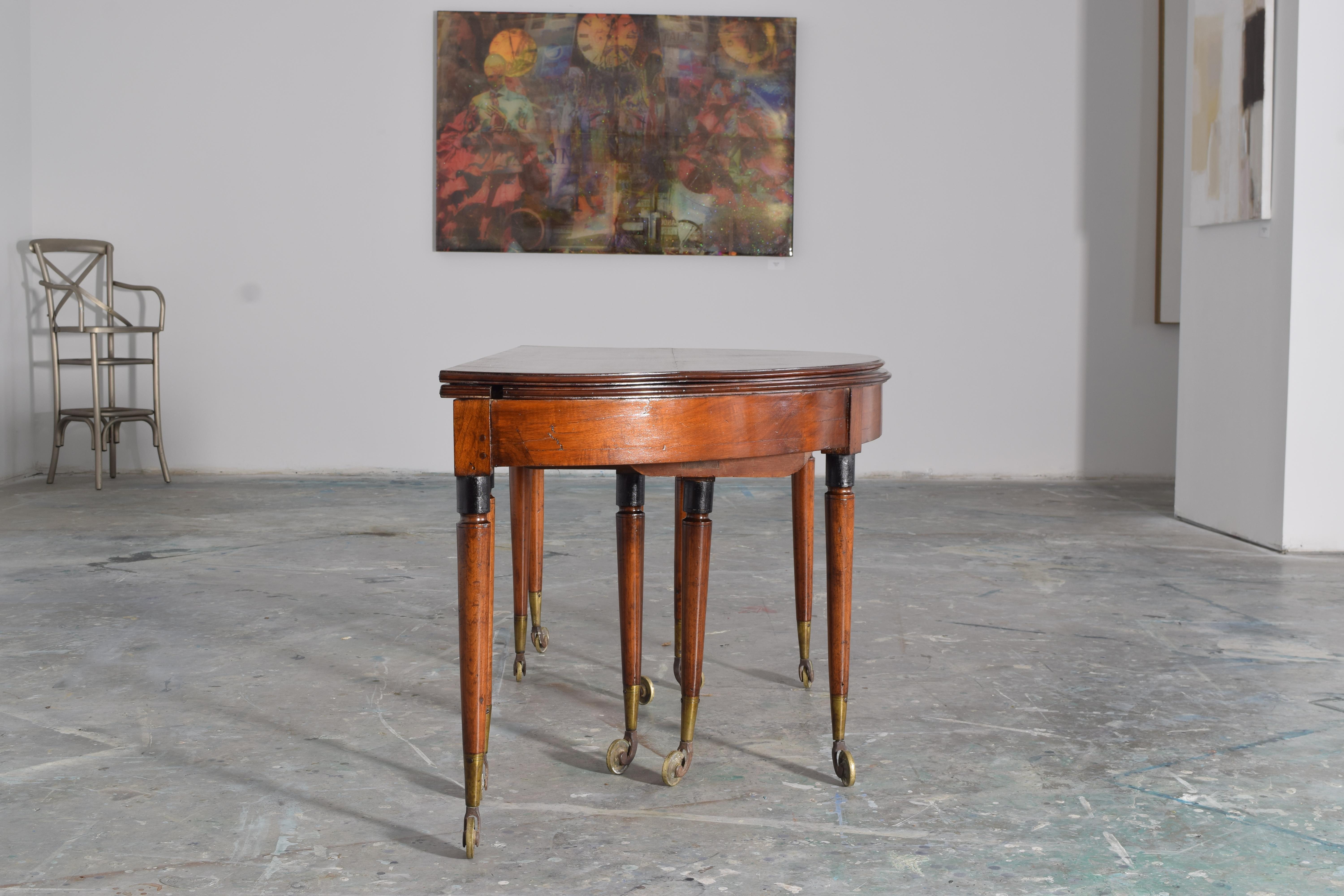 French Louis XVI Walnut and Brass Foldover Dining Table, Stamped 