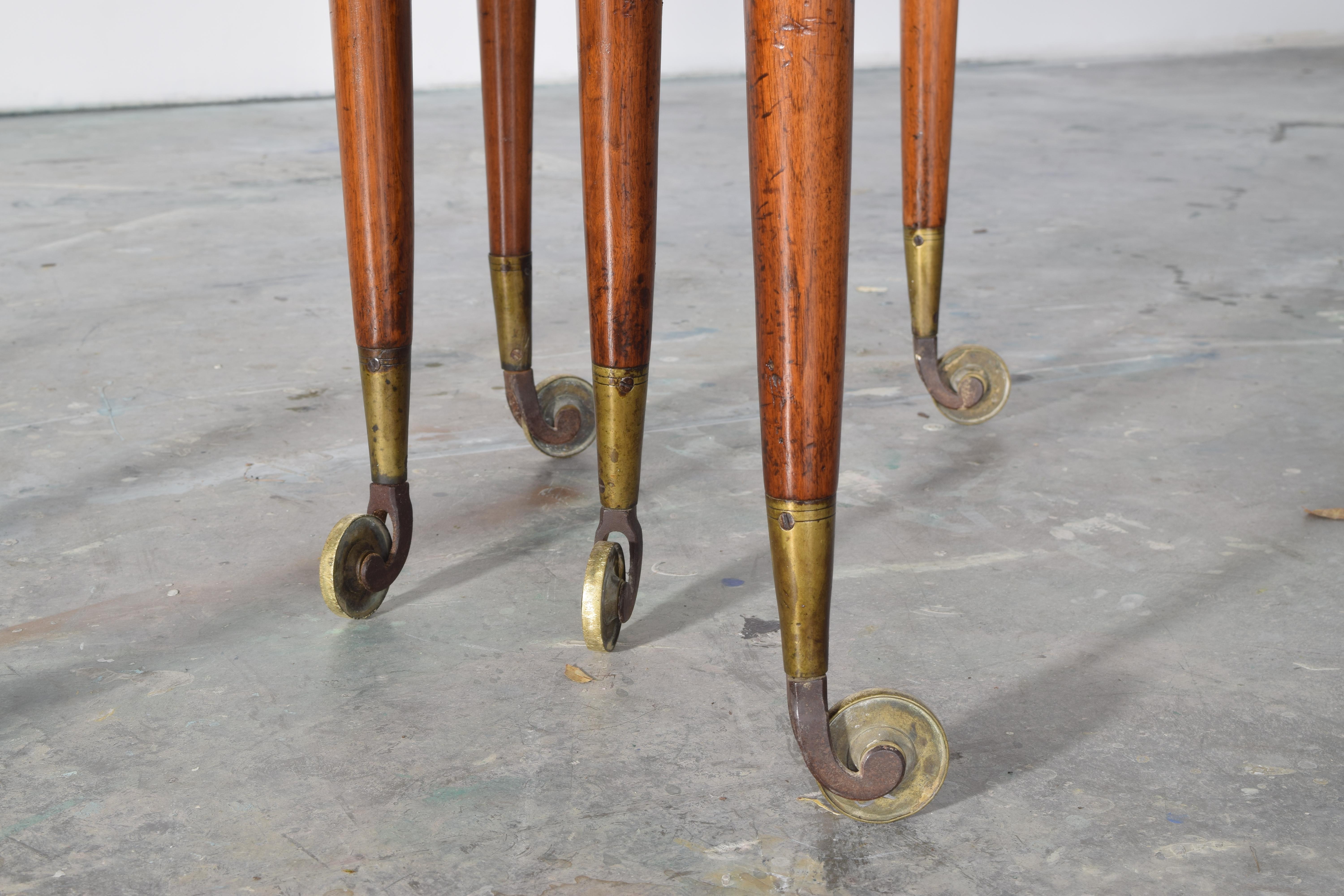 French Louis XVI Walnut and Brass Foldover Dining Table, Stamped 