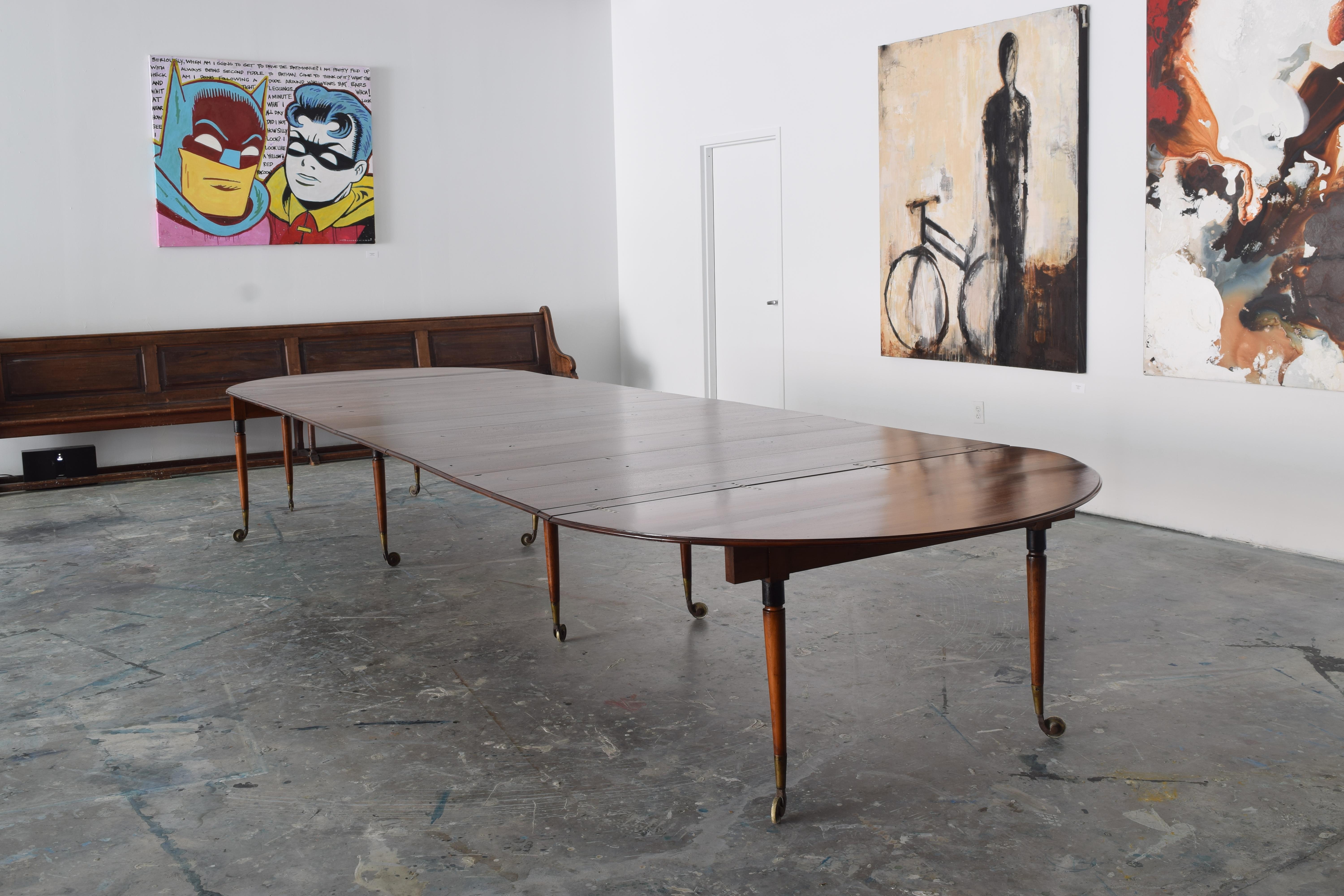 French Louis XVI Walnut and Brass Foldover Dining Table, Stamped 