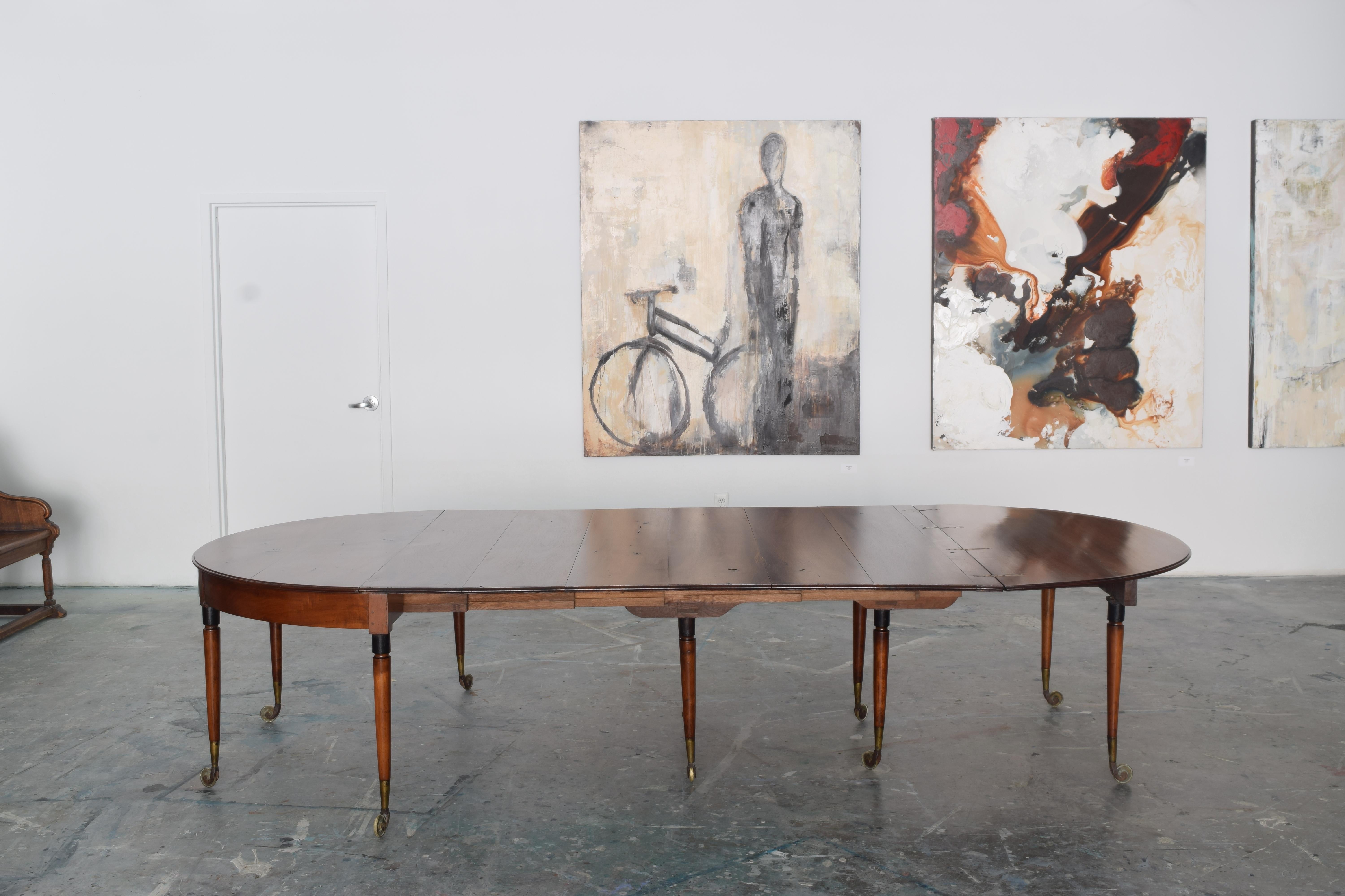 French Louis XVI Walnut and Brass Foldover Dining Table, Stamped 