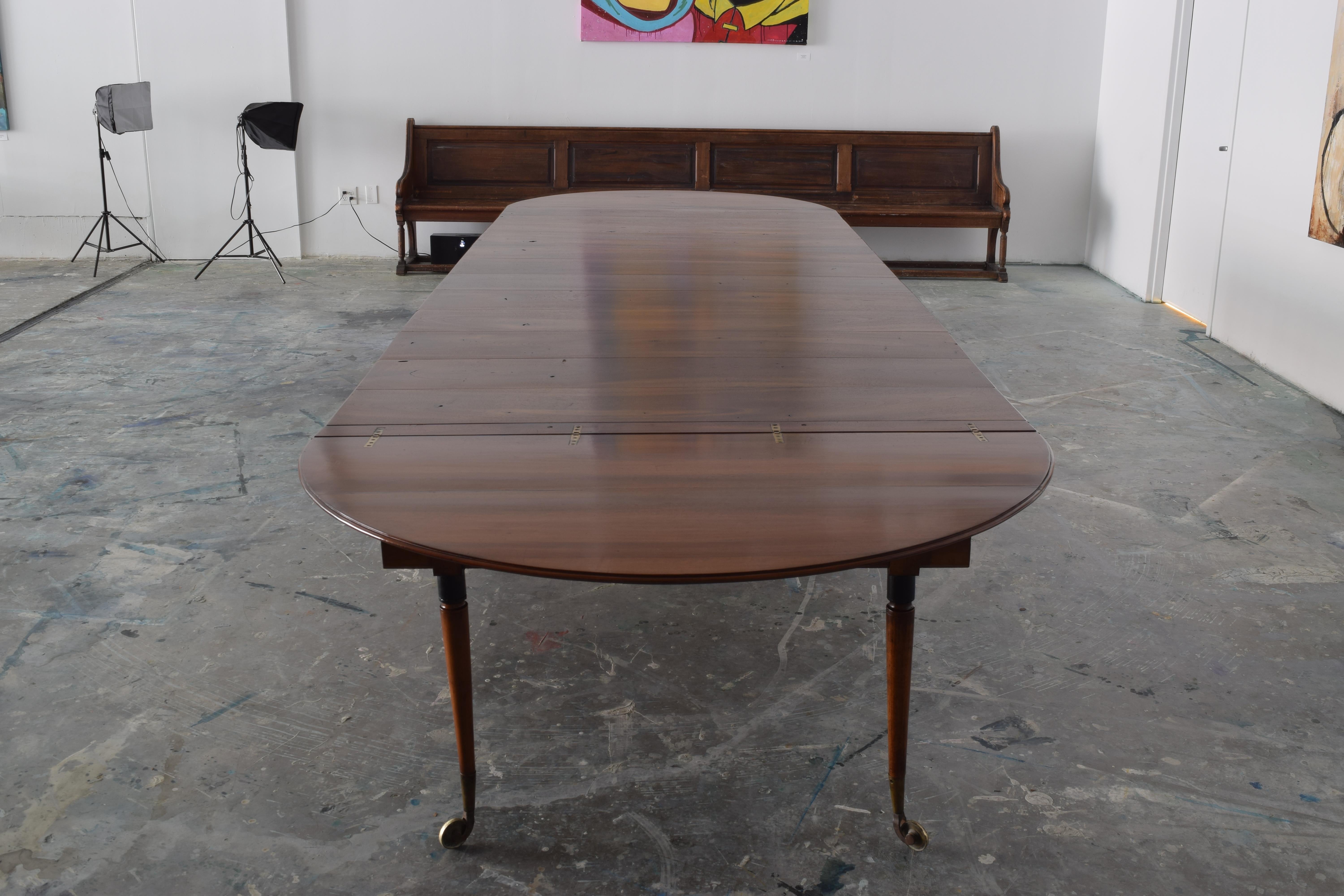 French Louis XVI Walnut and Brass Foldover Dining Table, Stamped 