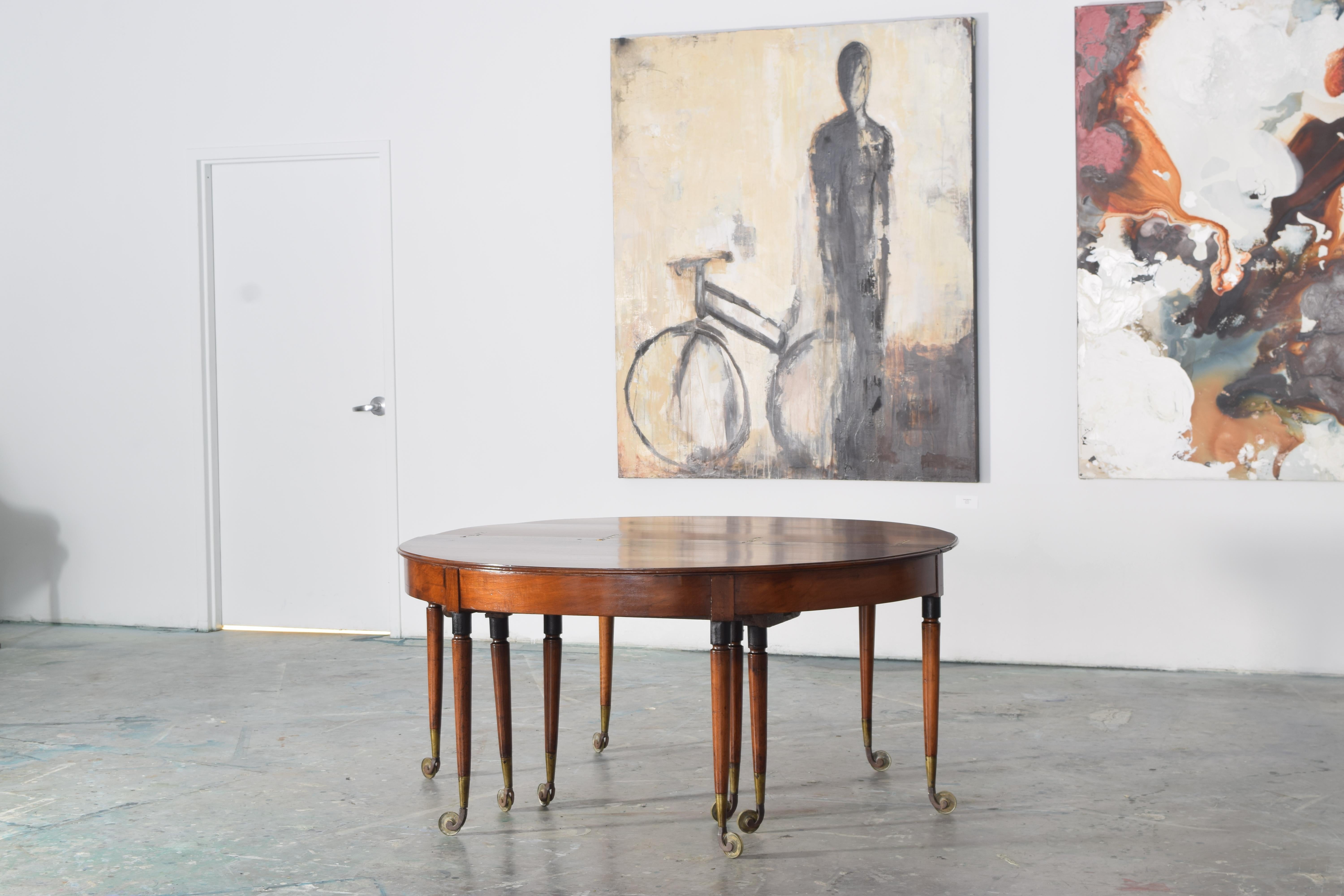French Louis XVI Walnut and Brass Foldover Dining Table, Stamped 