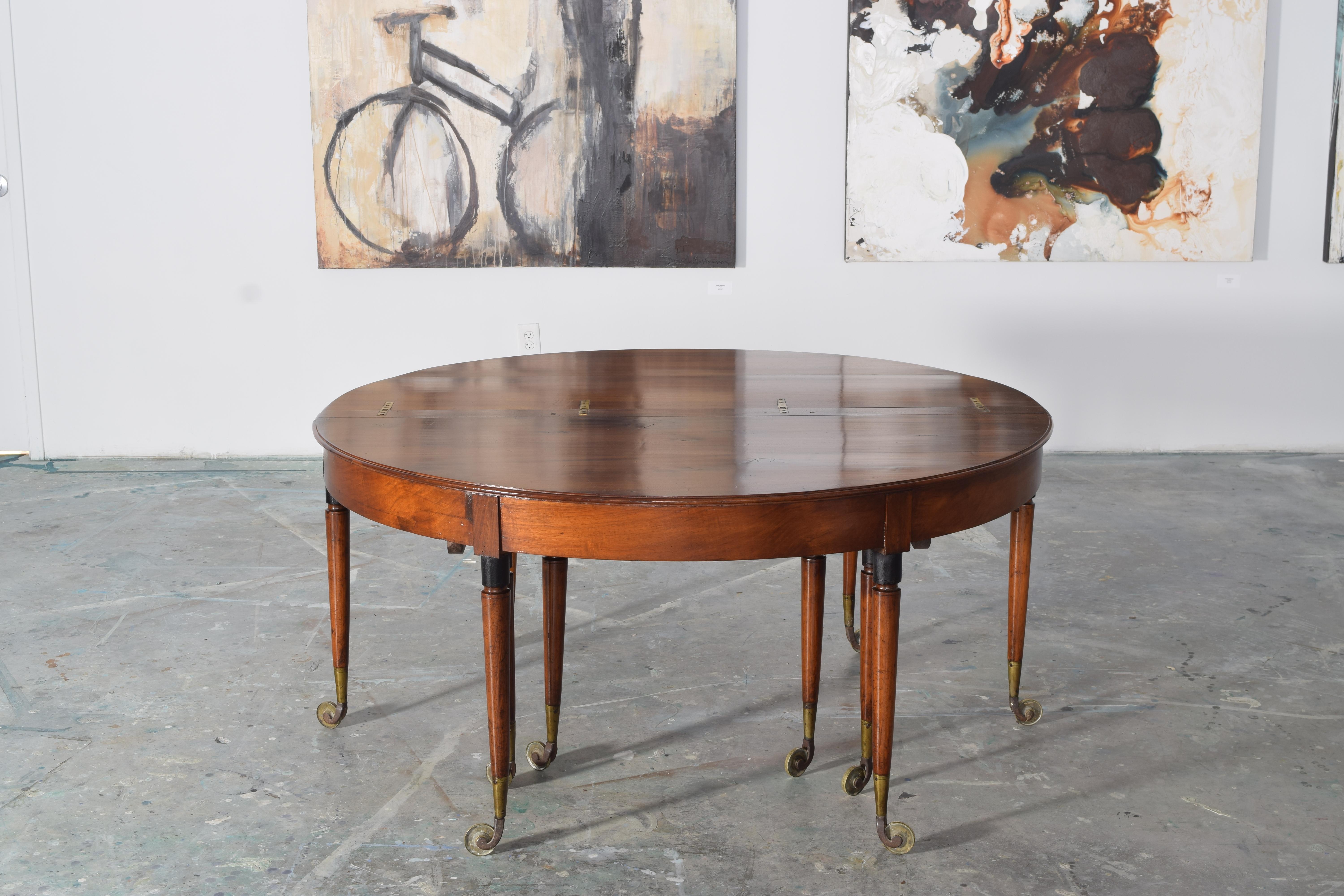French Louis XVI Walnut and Brass Foldover Dining Table, Stamped 