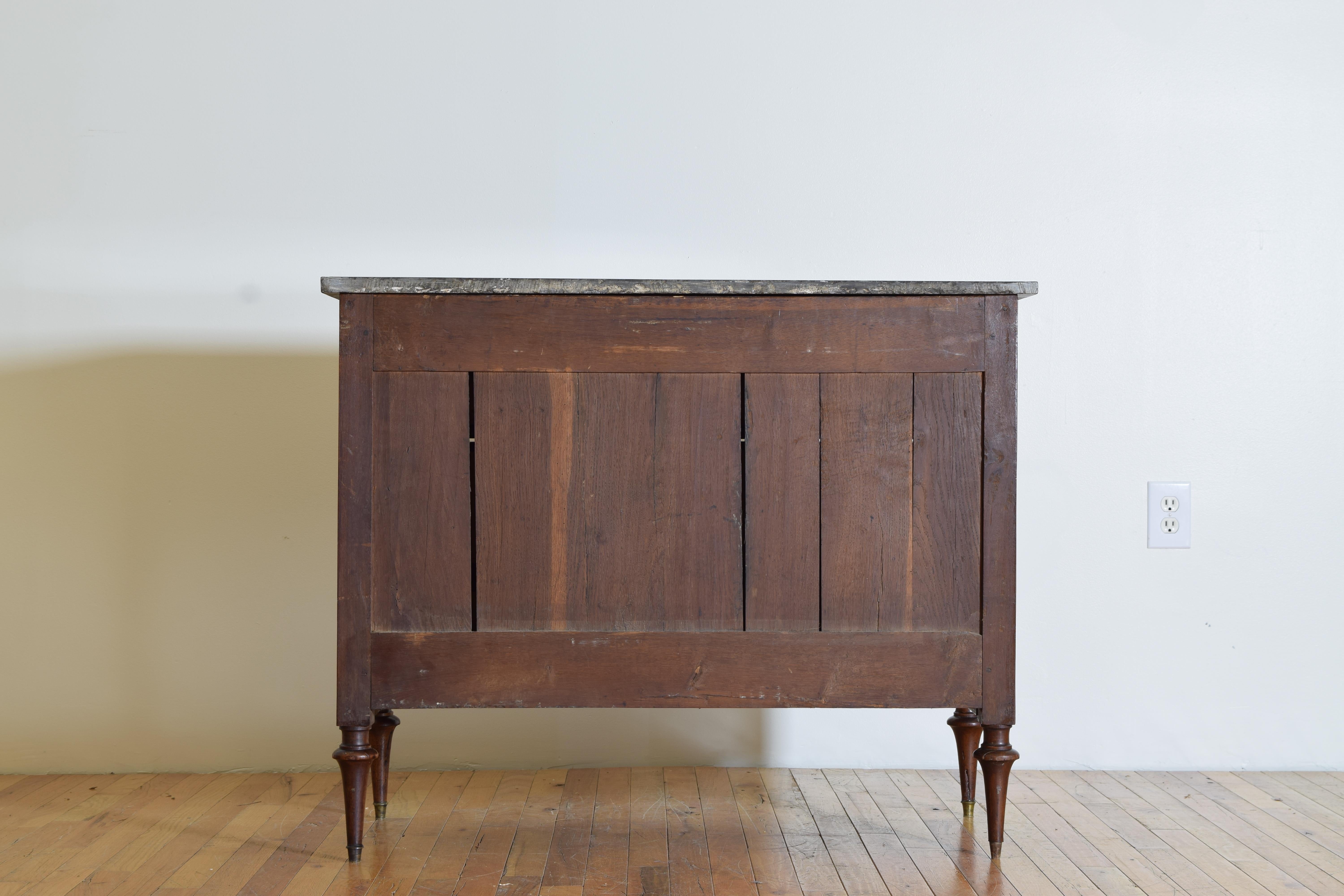 French Louis XVI Walnut & Brass Mounted Marble Top 3-Drawer Commode, circa 1780 7