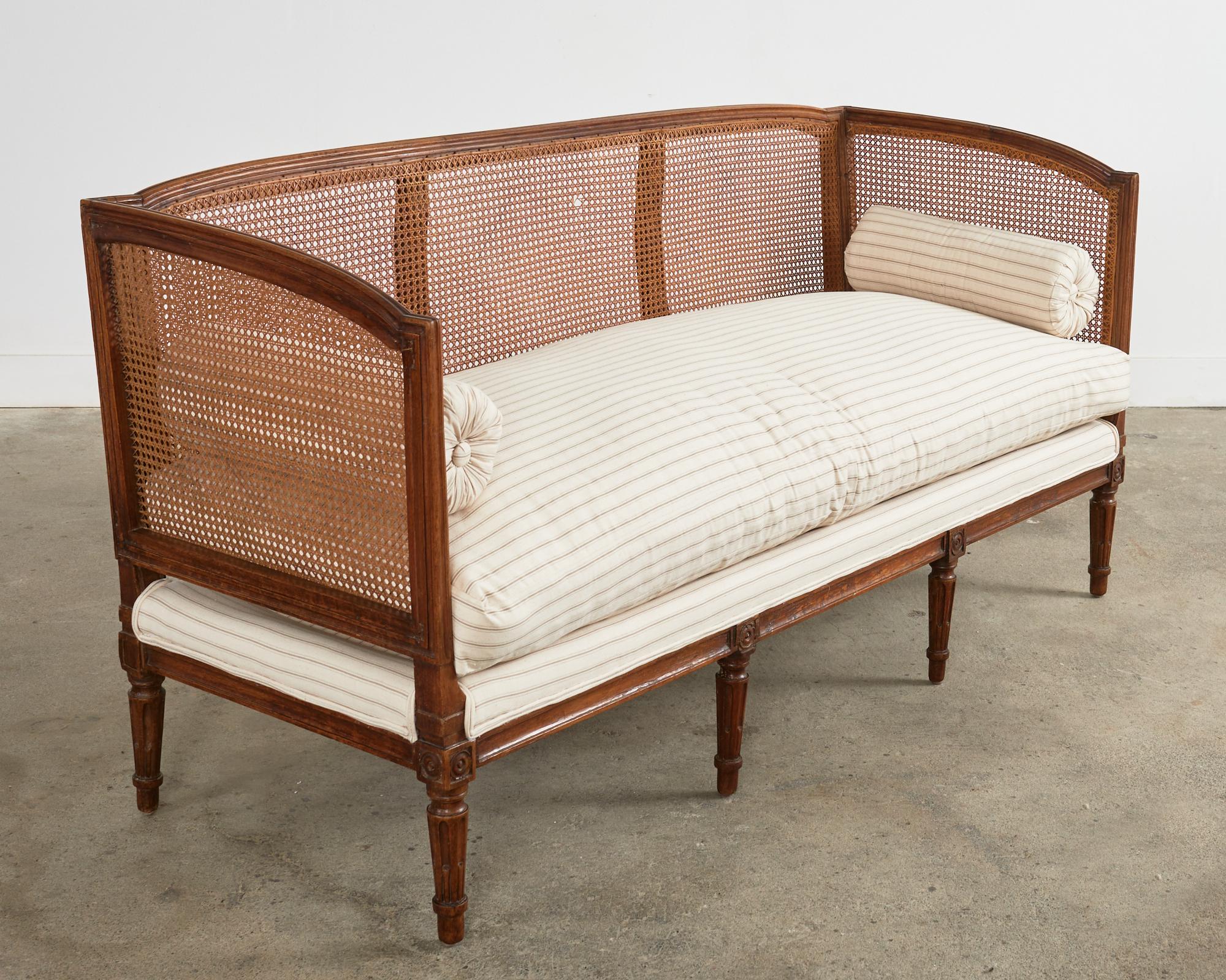 French Louis XVI Walnut Cane Sofa Settee Daybed Canapè 3